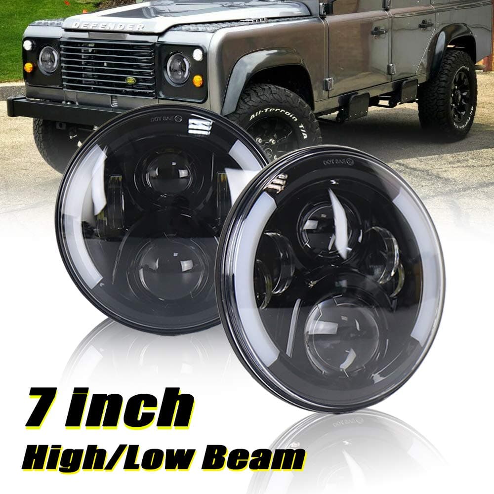 NSLUMO Defender 7 Inch LED Kit High Low Beam W/DRL Turn Signal Light Halo Light Assembly for Land-Rover Defender Fog Driving Light (Black model)