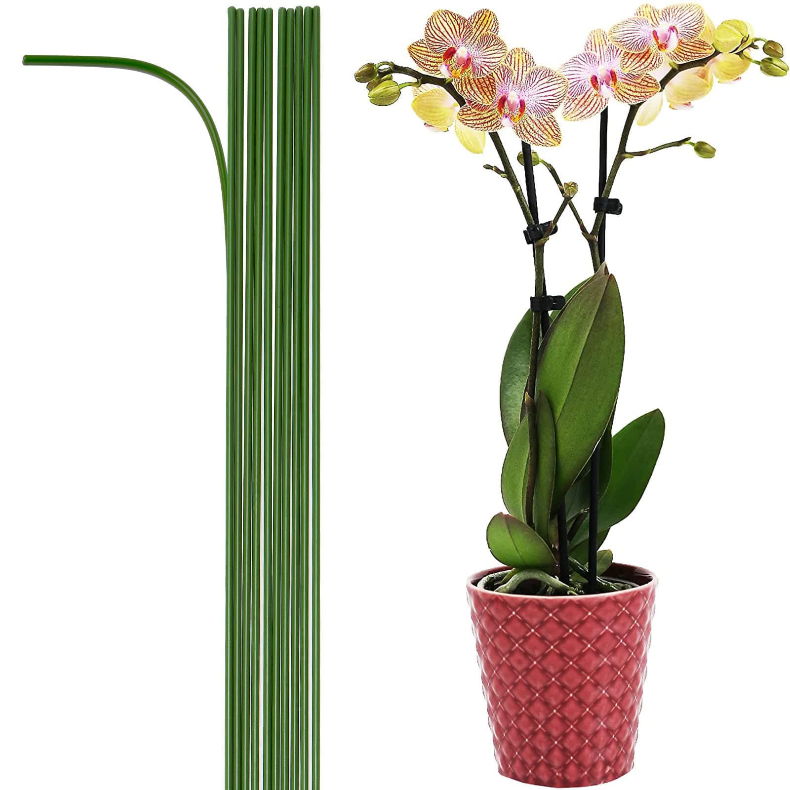 10-PCs 15-3/4" Plastic Coated Orchid Stakes for Plants Support, Bendable Orchid Support Stakes - Green