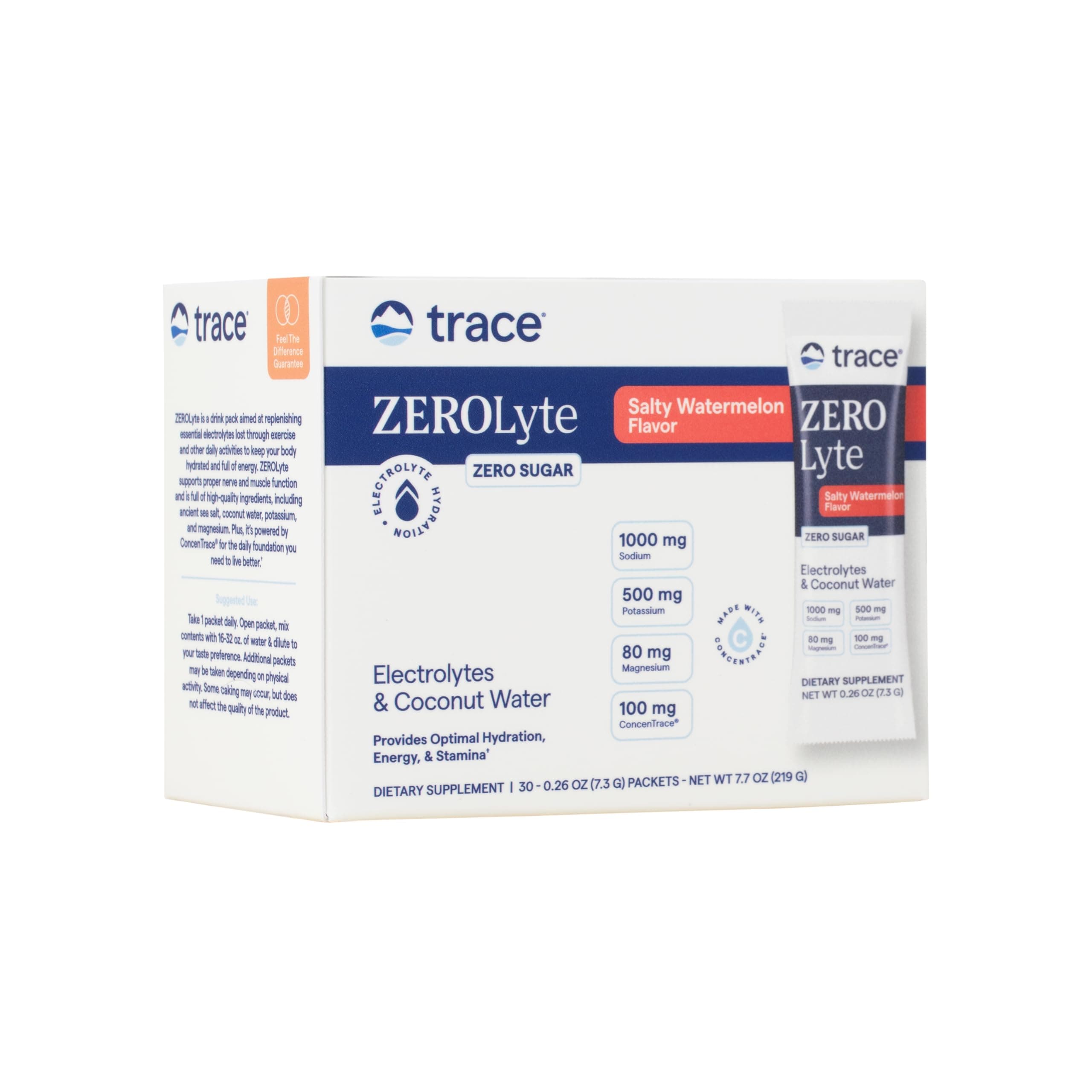 Trace Minerals ZeroLyte Salty Watermelon Flavor - Sugar Free Electrolyte Drink Mix - Supports Hydration, Energy, Stamina - Ancient Sea Salt, Full Spectrum Minerals, Coconut Water - 30 Packets