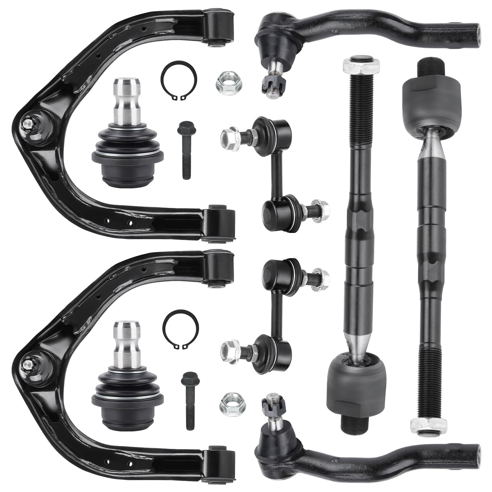 10PCS Front Upper Control Arm with Ball Joint for Infiniti QX80 2014-2019, QX56 2004-2013, for Nissan Armada 05-15 17-19, Titan 04-15, Sway Bar Inner Outer Tie Rod End Suspension Kit K620650 K620649