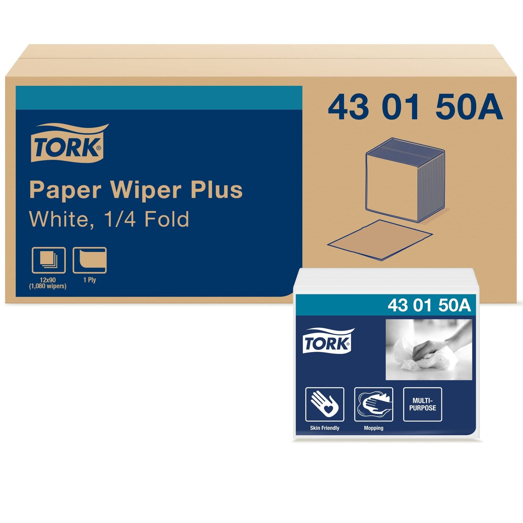 430150A Paper Wiper Plus, 1/4 Fold, 1-Ply, 12.5" Width x 13.0" Length, White (Case of 12 Packs, 90 per Pack, 1080 Wipers per Case)