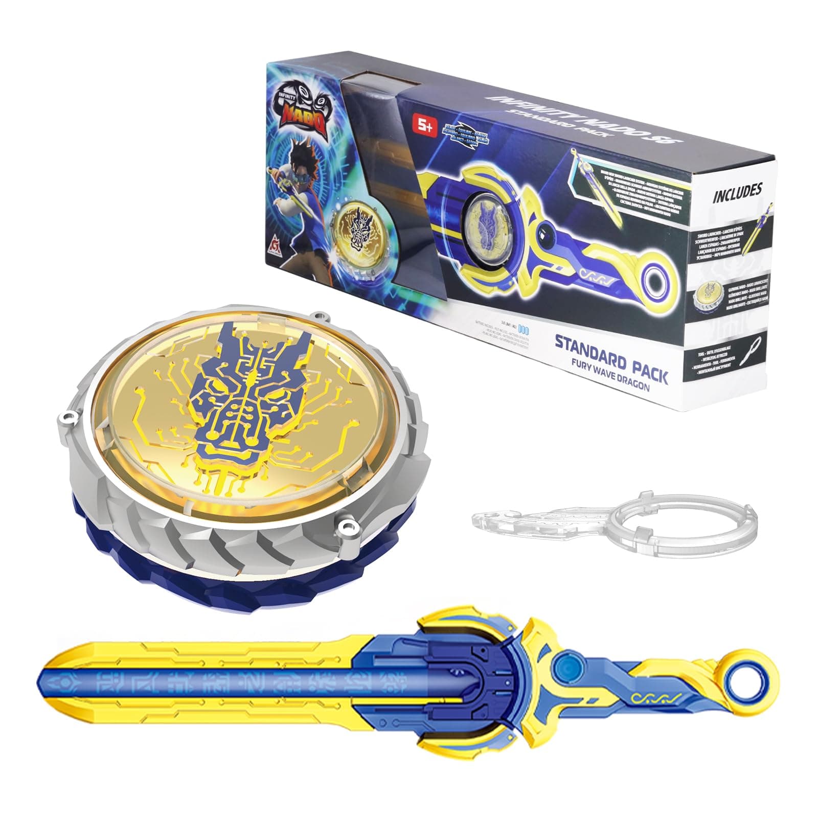 Infinity Nado Battling Top Burst Gyro Toy, Spinning Top w/Sword Launcher, Battle Game Set Toys for 5 6 7 8 9 10 Years Old Boys Girls, Gifts for Boys Girls Kids - Fury Wave Dragon, Blue (EU654121)