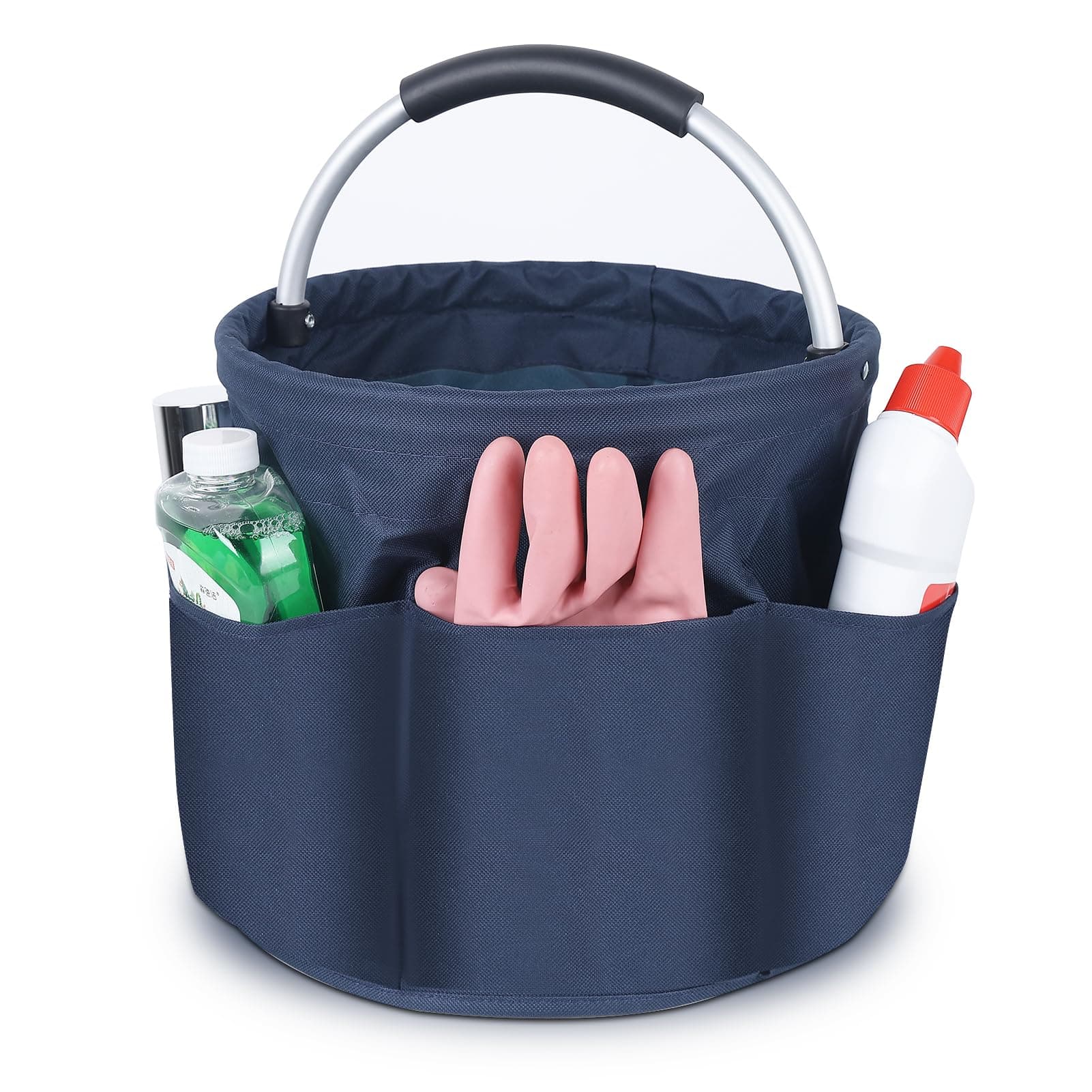 Bucket Tool Bag, 17 liters Bucket Tool Organizer Bag, Collapsible Garden Small Tools Bag, Portable Multi Cleaning Organiser Caddy, Multi pocket Craft Caddy Universal (Navy Blue)