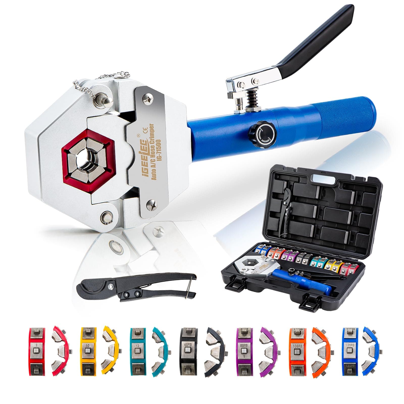 Hydraulic Hose Crimper AC Crimper for Barbed Wire & Bead Hose Fittings | 7 Die Set for Air Conditioner Repair | IG-71500