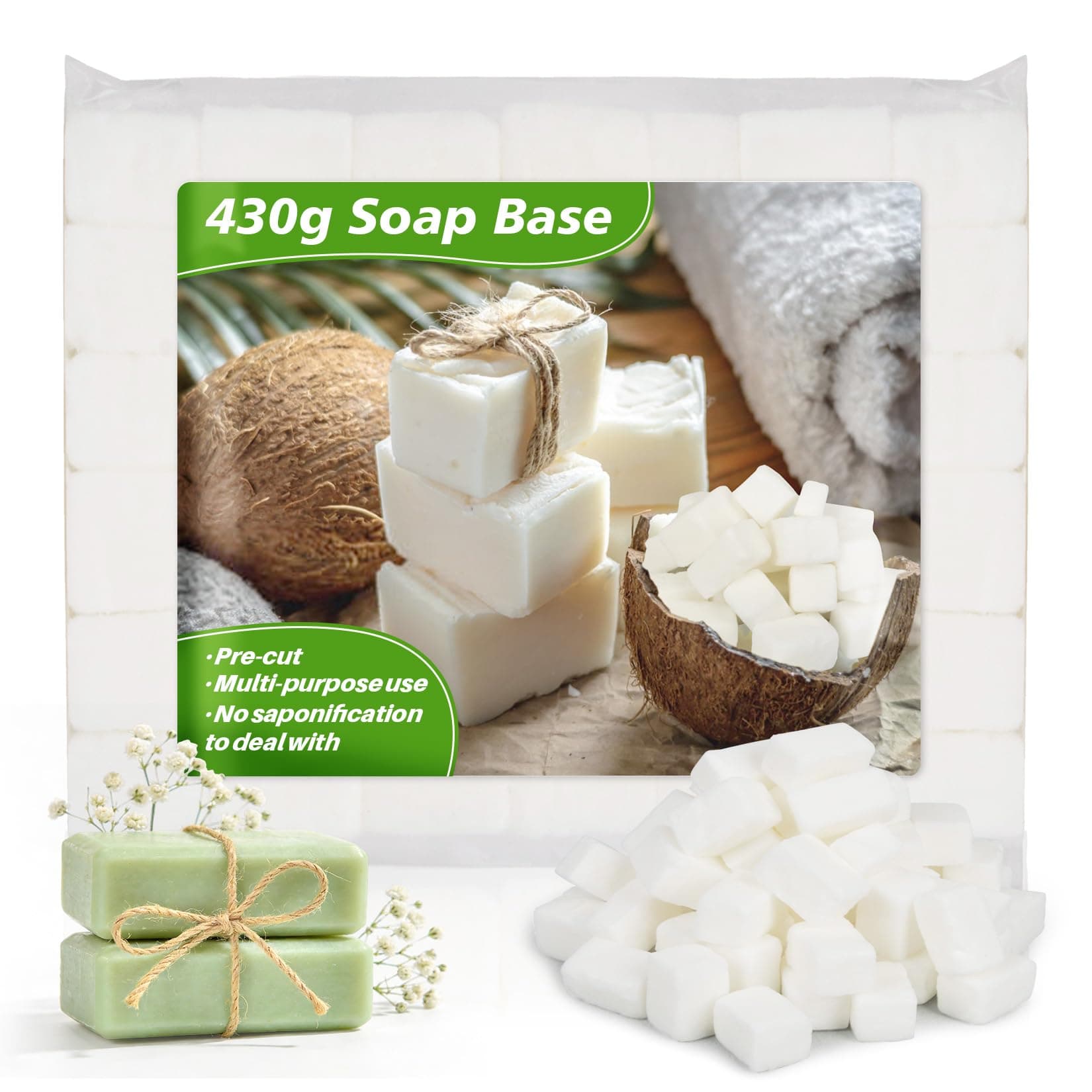 Glycerin Soap Base for Soap-Making - 15oz Sukh White Glycerin Base, Pre-Cut Cubes for Moisturizing,Melt and Crafting,DIY Handmade Making Supplies 430 g