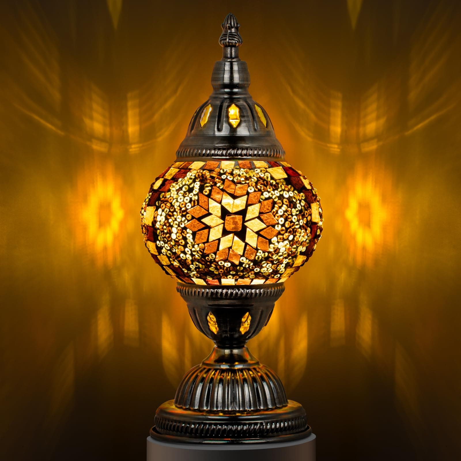 Marrakech Turkish Table Lamp with Bronze Base,Handmade Yellow Moroccan Tiffany Style Mosaic Glass Night Stand Light Fixture Including LED Bulb for Living Room Bedroom Decor (Yellow)