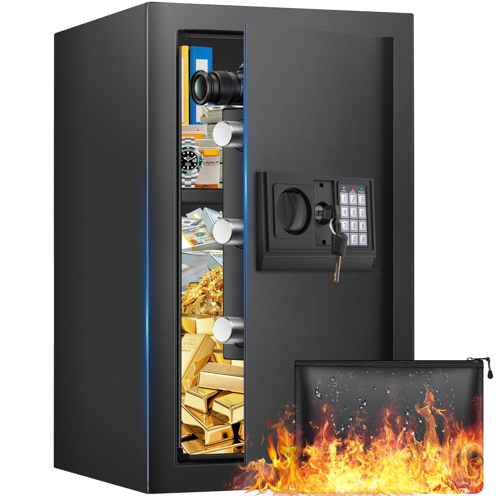 Large Home Safe 3.3 Cuft, Digital Security Safe Box with Smart Alarm System, Wall & Floor Mount Anti-Theft Safe, Removable Shelf & Mute Mode, Safe for Documents, Jewelry, Cash & Valuables