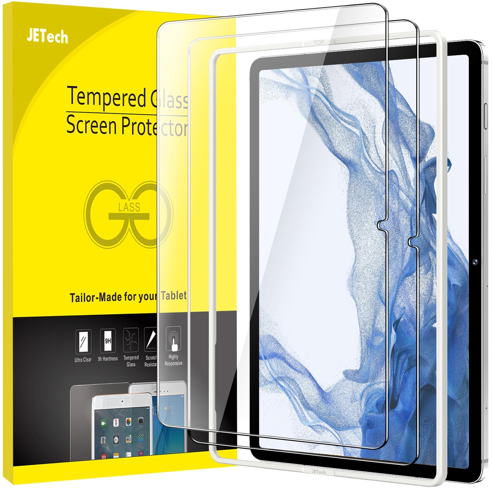 Screen Protector for Samsung Galaxy Tab S8 Plus 2022 / S7 FE 2021 / S7 Plus 2020 12.4-Inch with Easy Installation Frame, Tempered Glass Film, HD Clear, 2-Pack