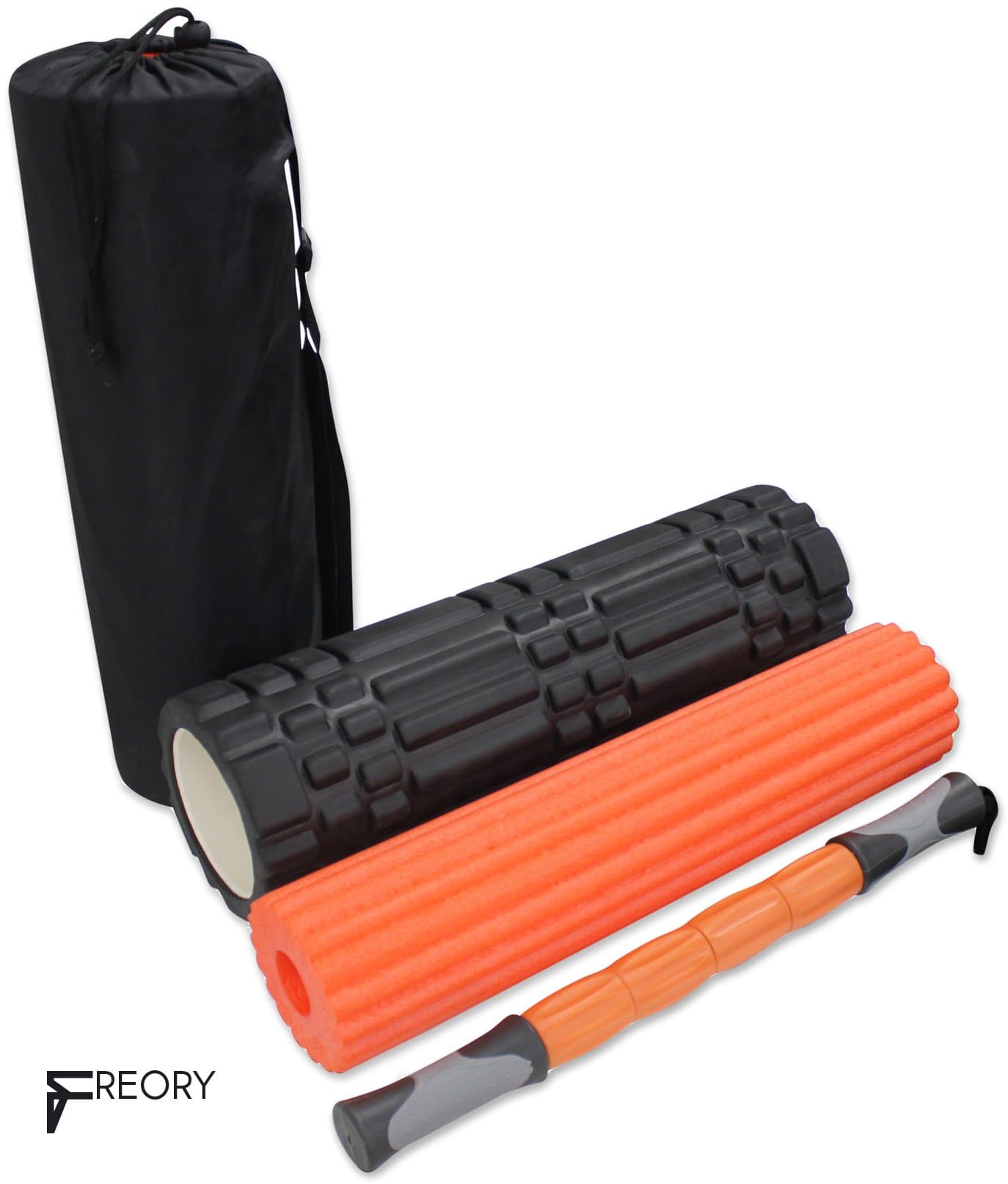 3 in 1 - Large 18 Inch Trigger Point Foam Roller for Myofascial Release, Best Foam Exercise Roller with High Medium Density Foam Deep Tissue Massage Stick (Black & Orange)