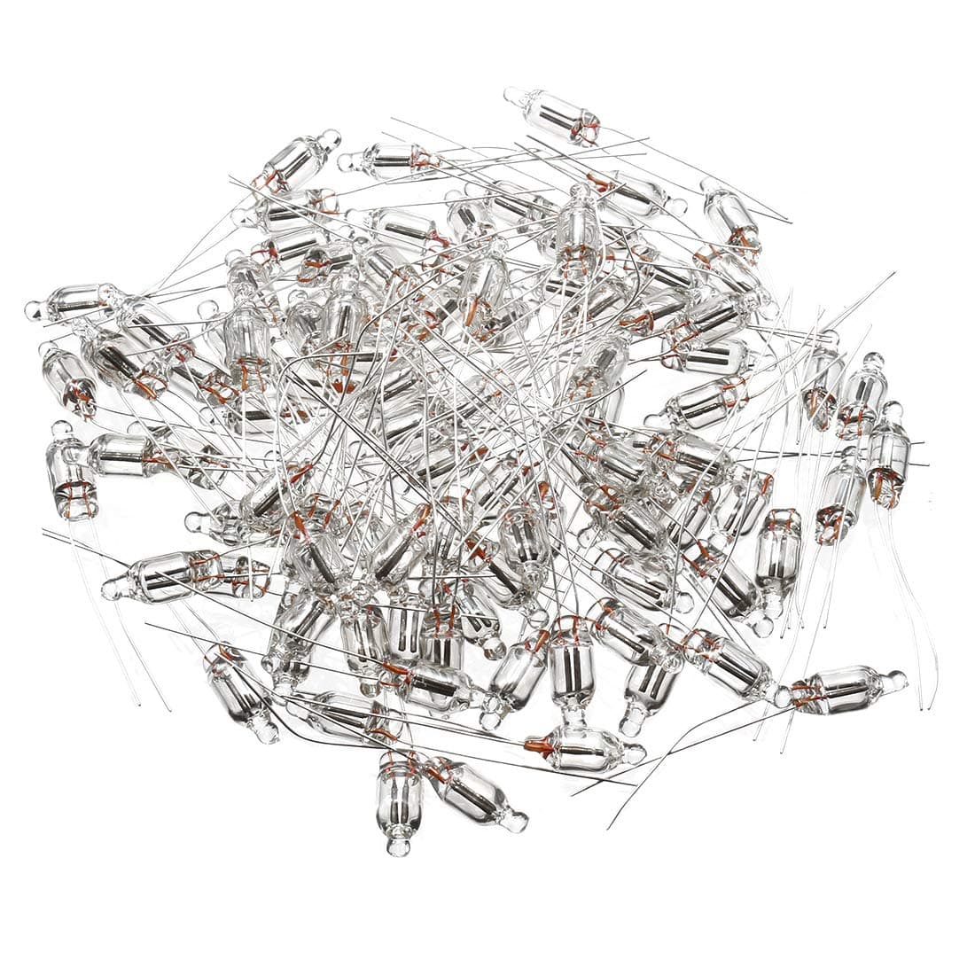 uxcell 100Pcs F6 6x16mm Bright Red Light Neon Light Bulb Indicator Lamp 2 Pin Clear Halogen Light Bulb for Closet Landscape Lighting