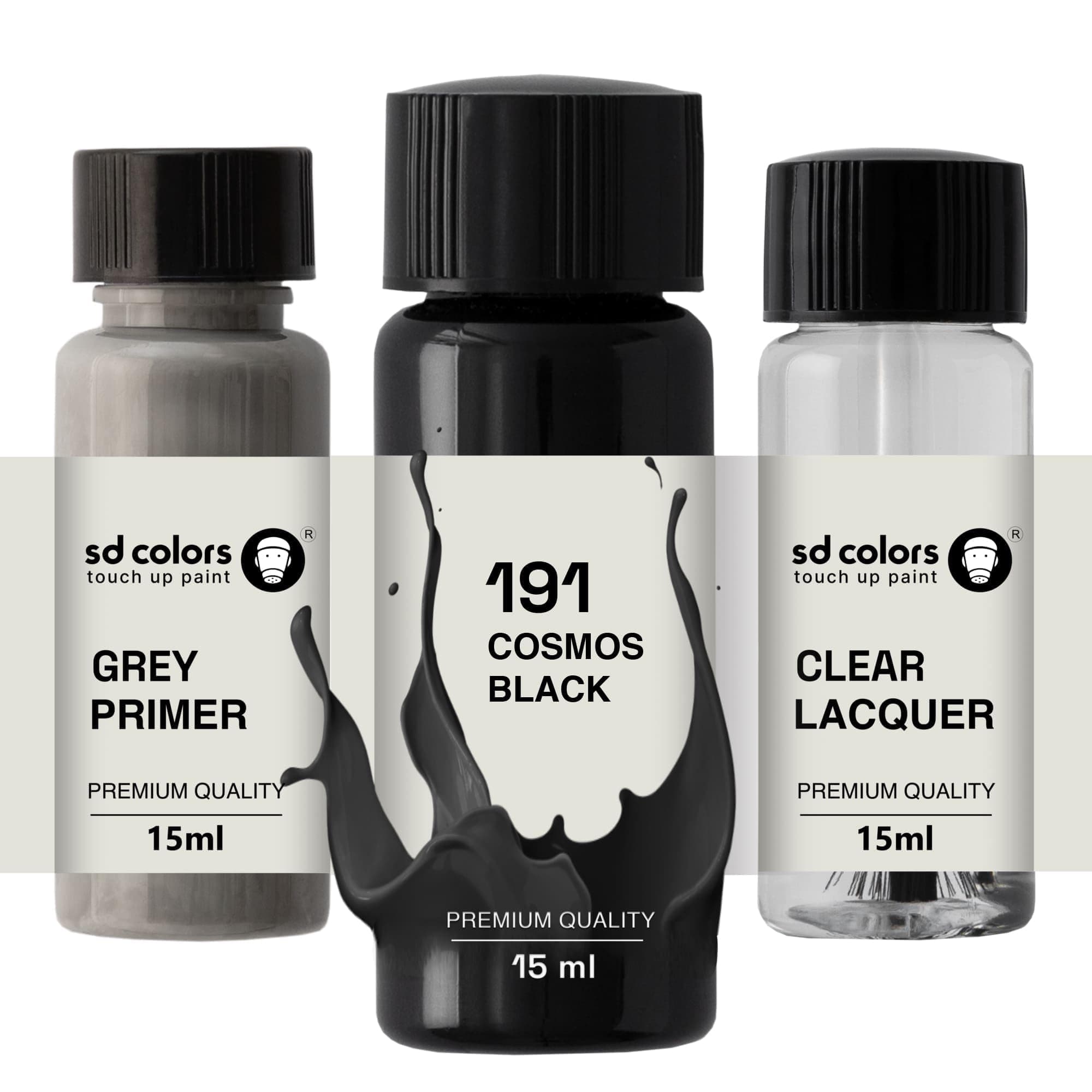 SD COLORS COSMOS BLACK 191/9191 New Touch Up Paint 15 ML REPAIR SCRATCH CHIP BRUSH COLOR CODE 191/9191 COSMOS BLACK (PAINT+LACQUER+PRIMER)