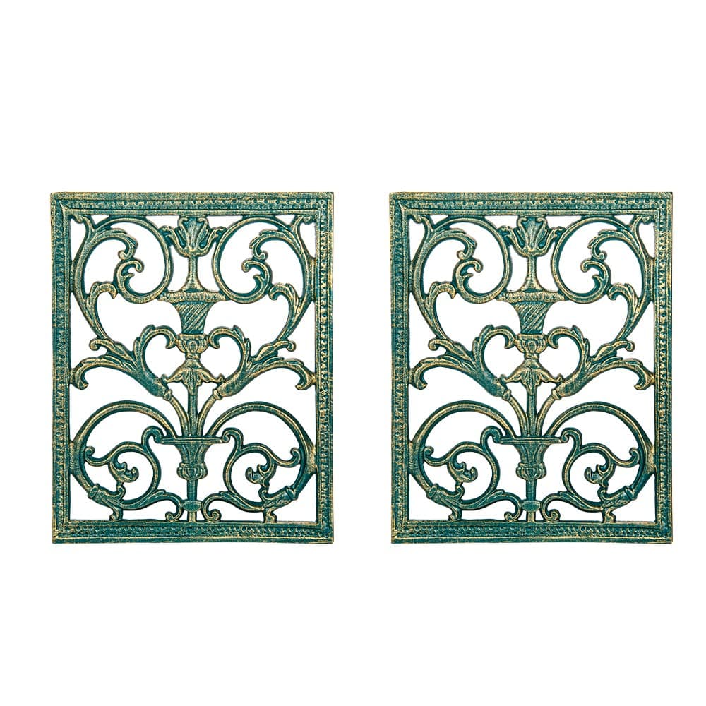 Sungmor 2PC Beautiful Floral Carved Scroll Wall Décor, 12" x 15" Large Metal Wall Hanging Plaques, Elegant Sculpture Wall Decor Panel Vintage Wall Art Living Room Hallway Bedroom Home Decoration
