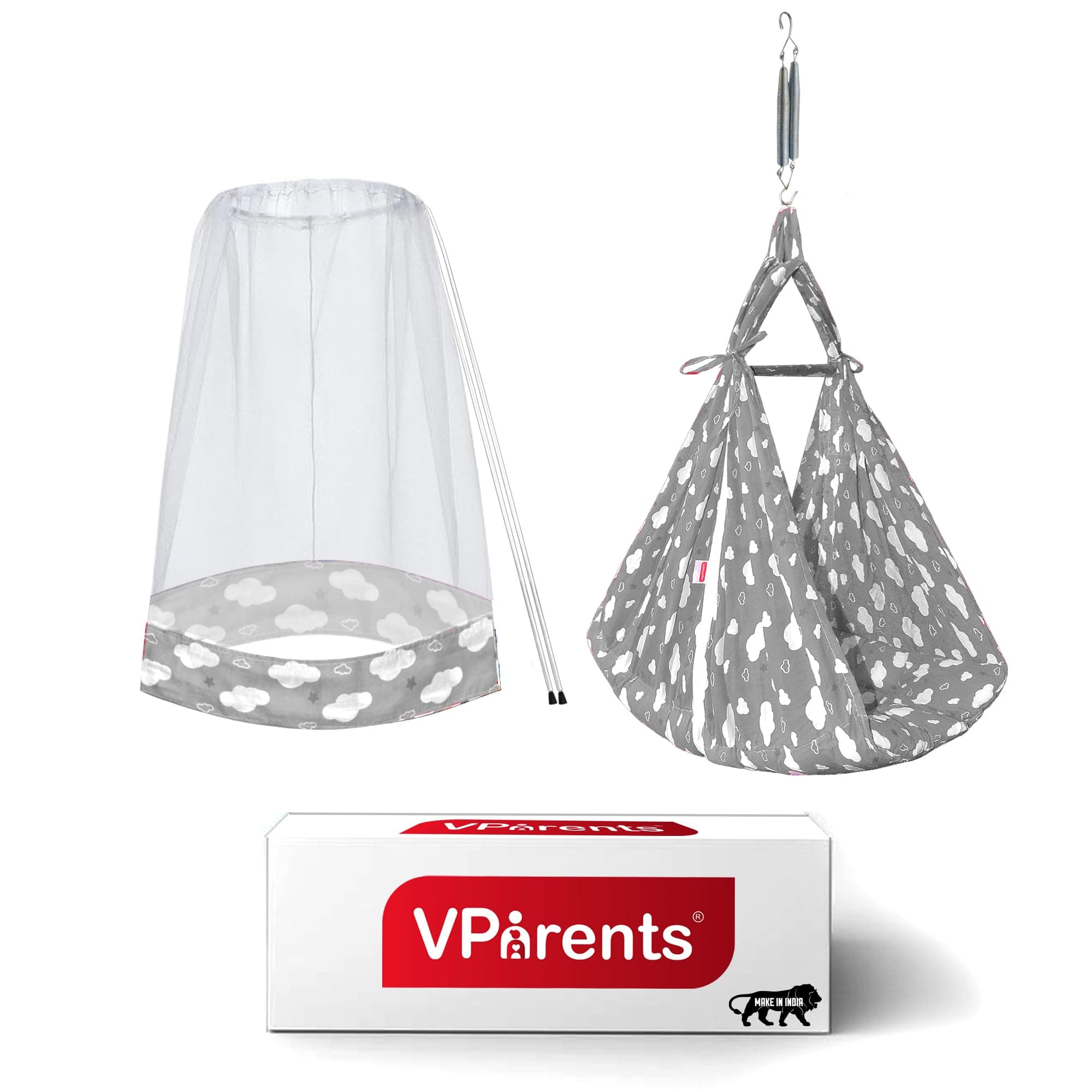 VParents Sunny Baby Swing Cradle with Mosquito net and Spring (Grey)