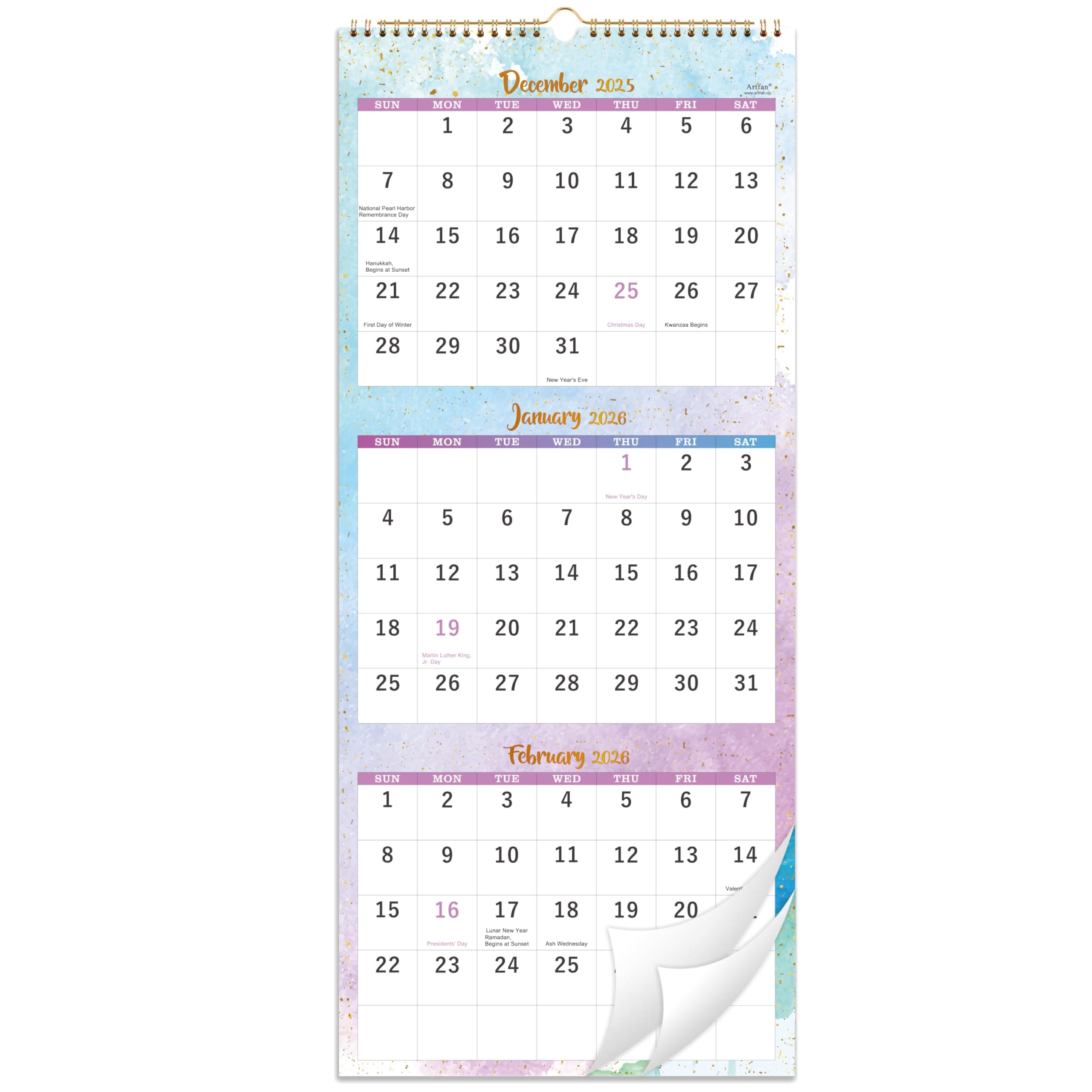 2026 Calendar - 3 Month Wall Calendar 2026 Display (Folded in a Month), Jan. 2026 - Dec. 2026, 11" x 26", 2026 Wall Calendar, 3 Month Calendar 2026, Large, Vertical, Thick Paper, For Office or Home
