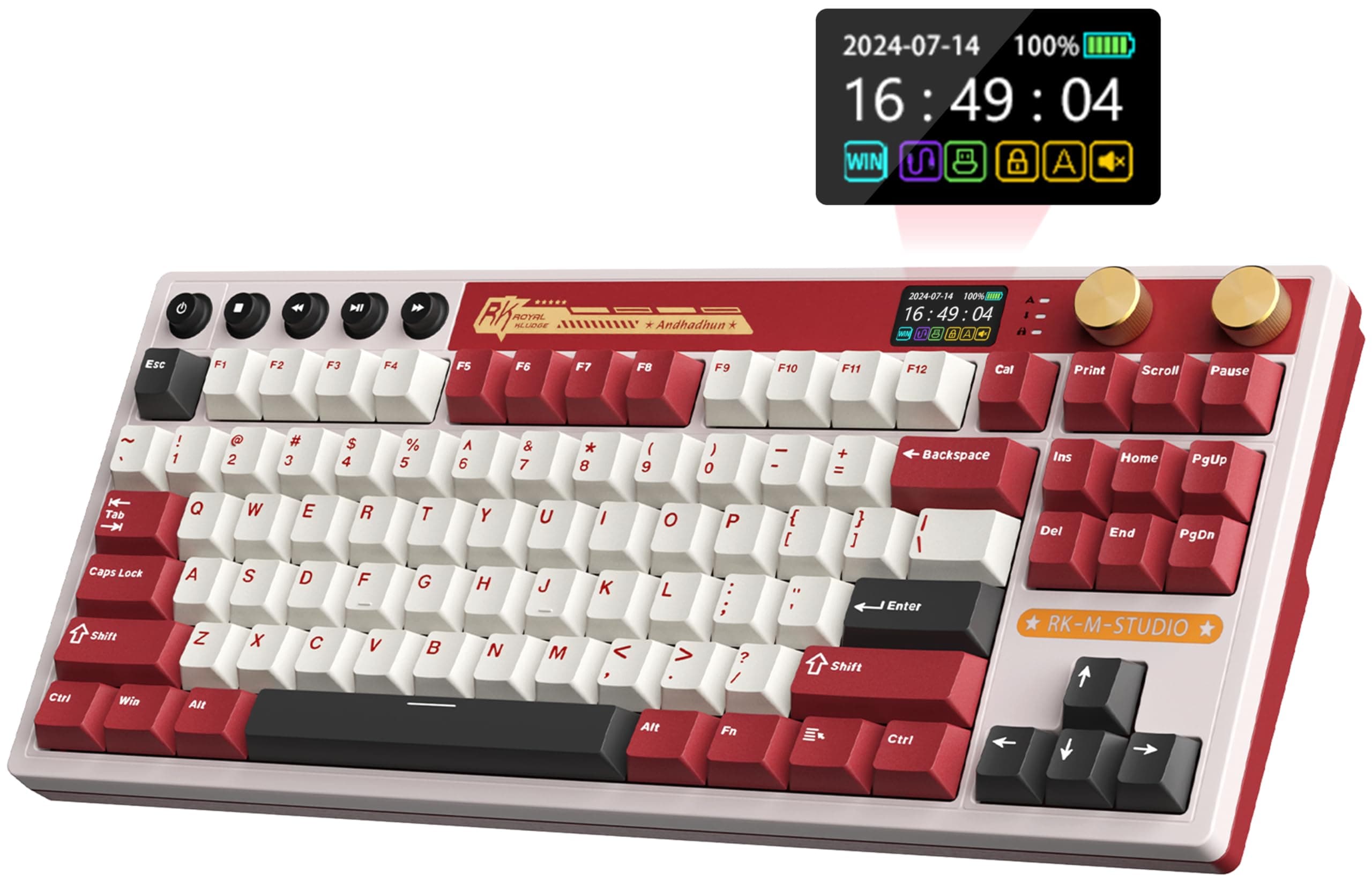 M87 Mechanical Keyboard Wireless, 75 percent Gaming Keyboard 2.4Ghz/Bluetooth/USB-C Gasket RGB Keyboard US Layout with 7500mAh Battery, LCD Smart Display & Dual Knob, Cream Switch, Red