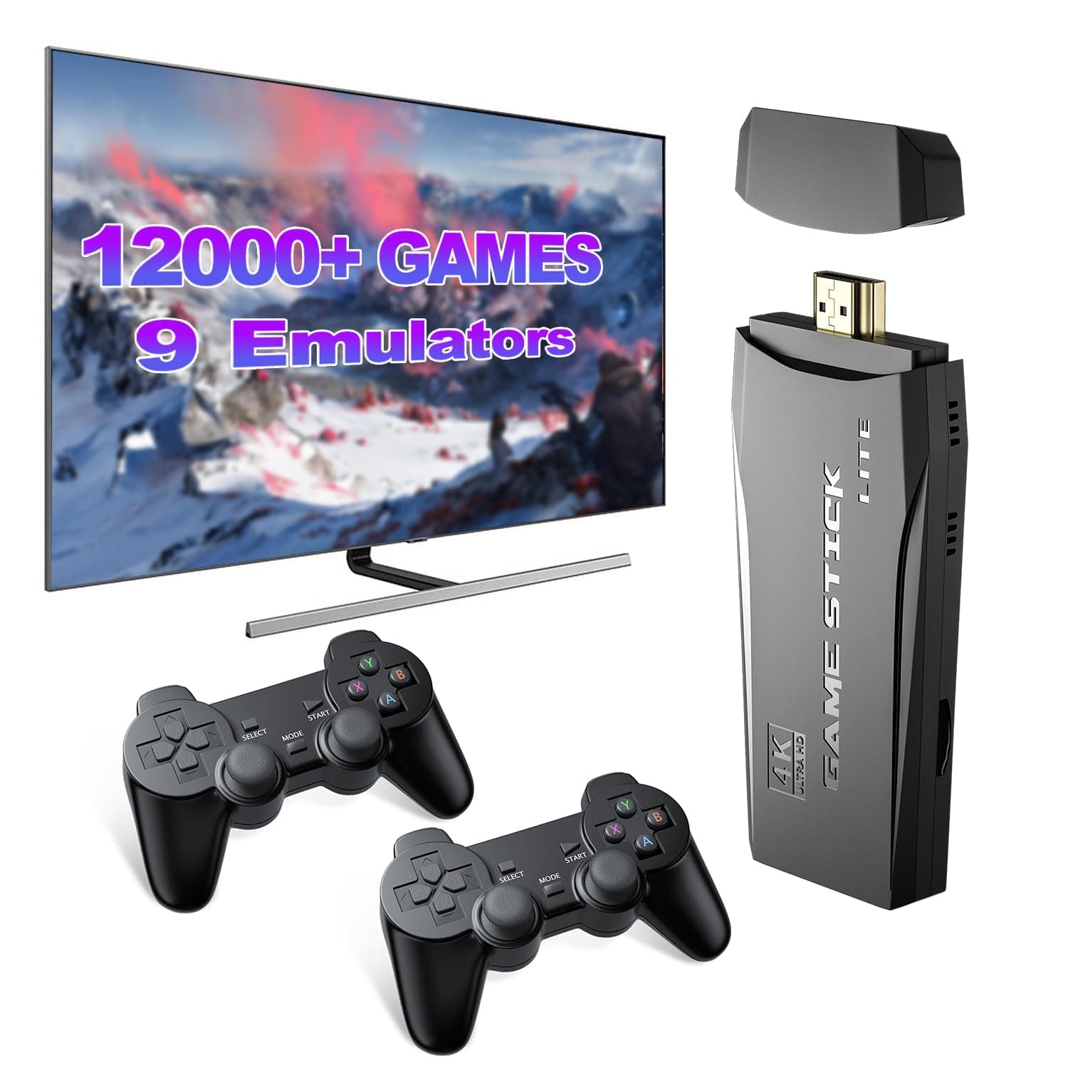 Kinhank Wireless Retro Game Consoles,Super Console S2 Nostalgia Stick Game, Compatible with 9 Classic emulators, Built-in 12000+ Games Plug&Play, Dual 2.4G Wireless Controllers Handheld Game Stick