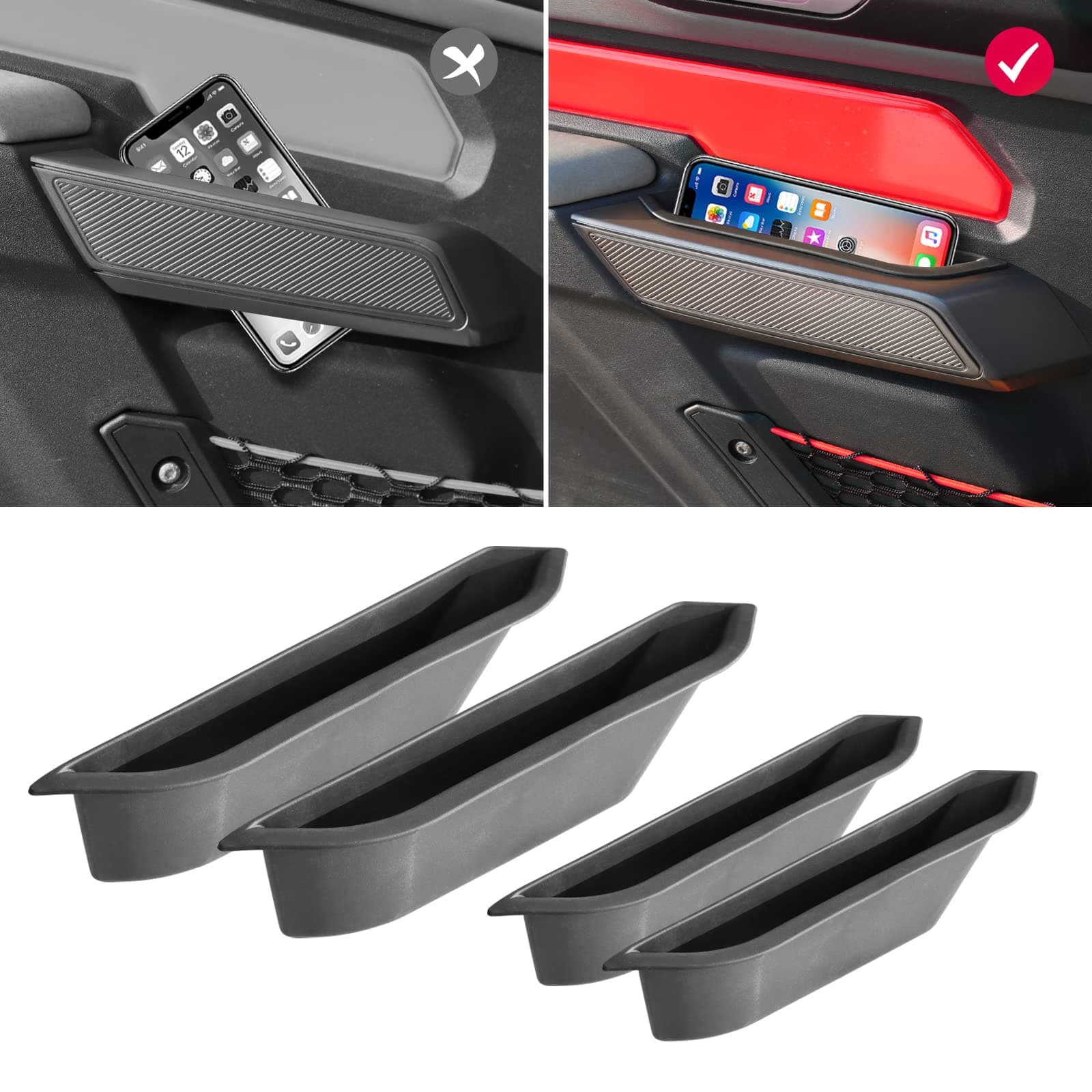 Mabett Ford Bronco 2021-2024 Inner Door Handle Storage Organizer, 4-Door, Black and Red, TPE Material, 4PCS