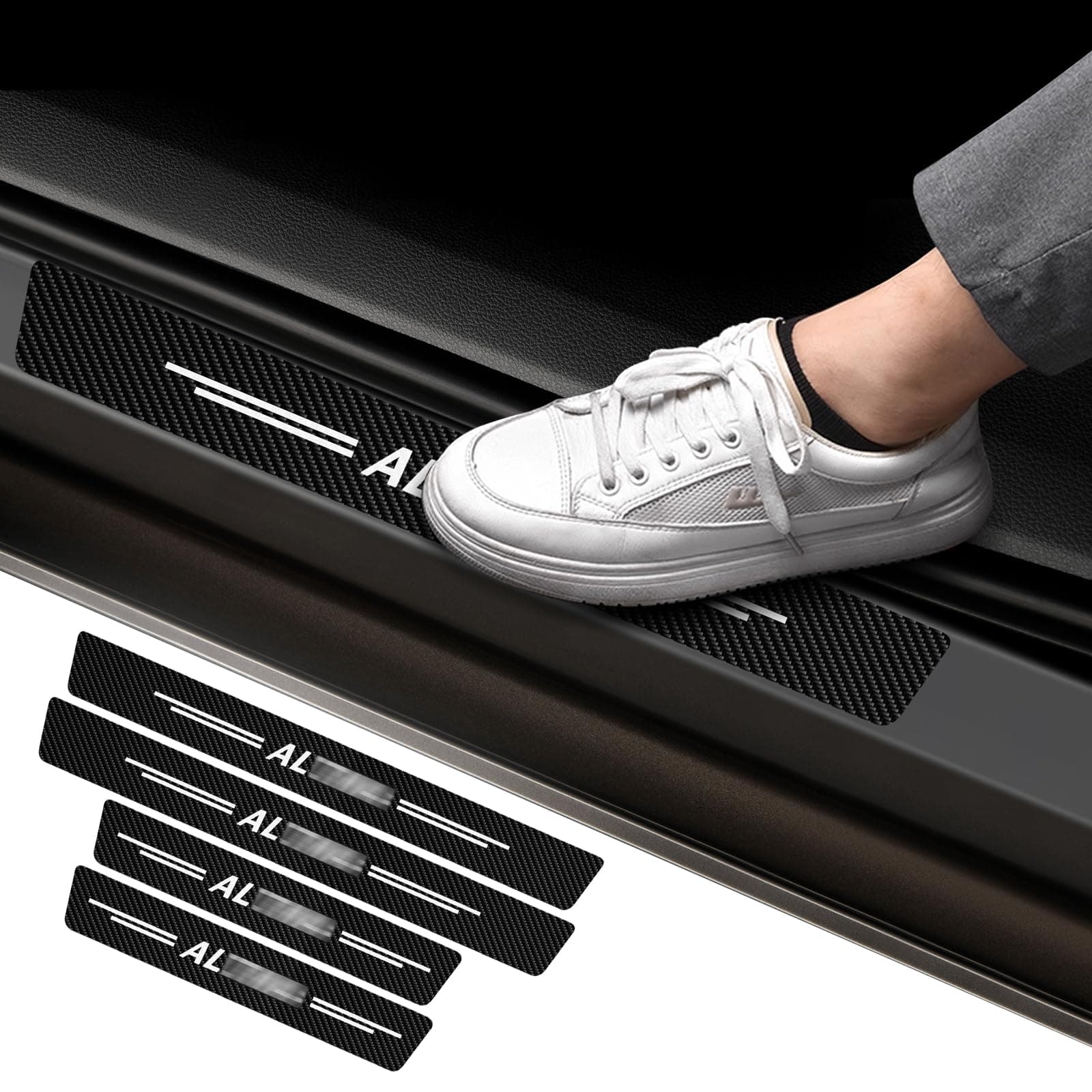 Car Door Sill Protector for Altima, Door Entry Guard, Reflective Carbon Fibre Leather Vinyl Car Threshold Stickers Decoration Scuff Plate Sticker Car Door Edge Guards Accessories (White)
