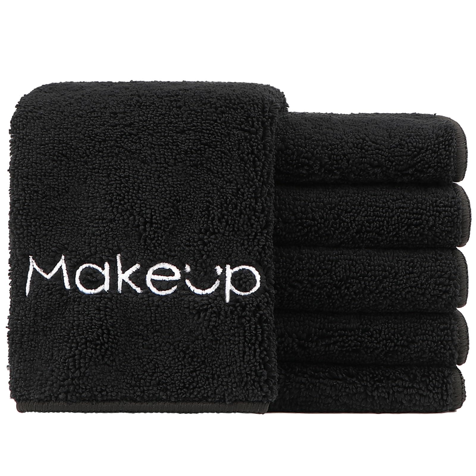 Makeup Remover Cloth 6 Pack,Premium Washable Soft 13x13 Inch Facial Cleansing Makeup Towels,Quick Dry Microfiber Face Towels Washcloths for All Skin Types,Black