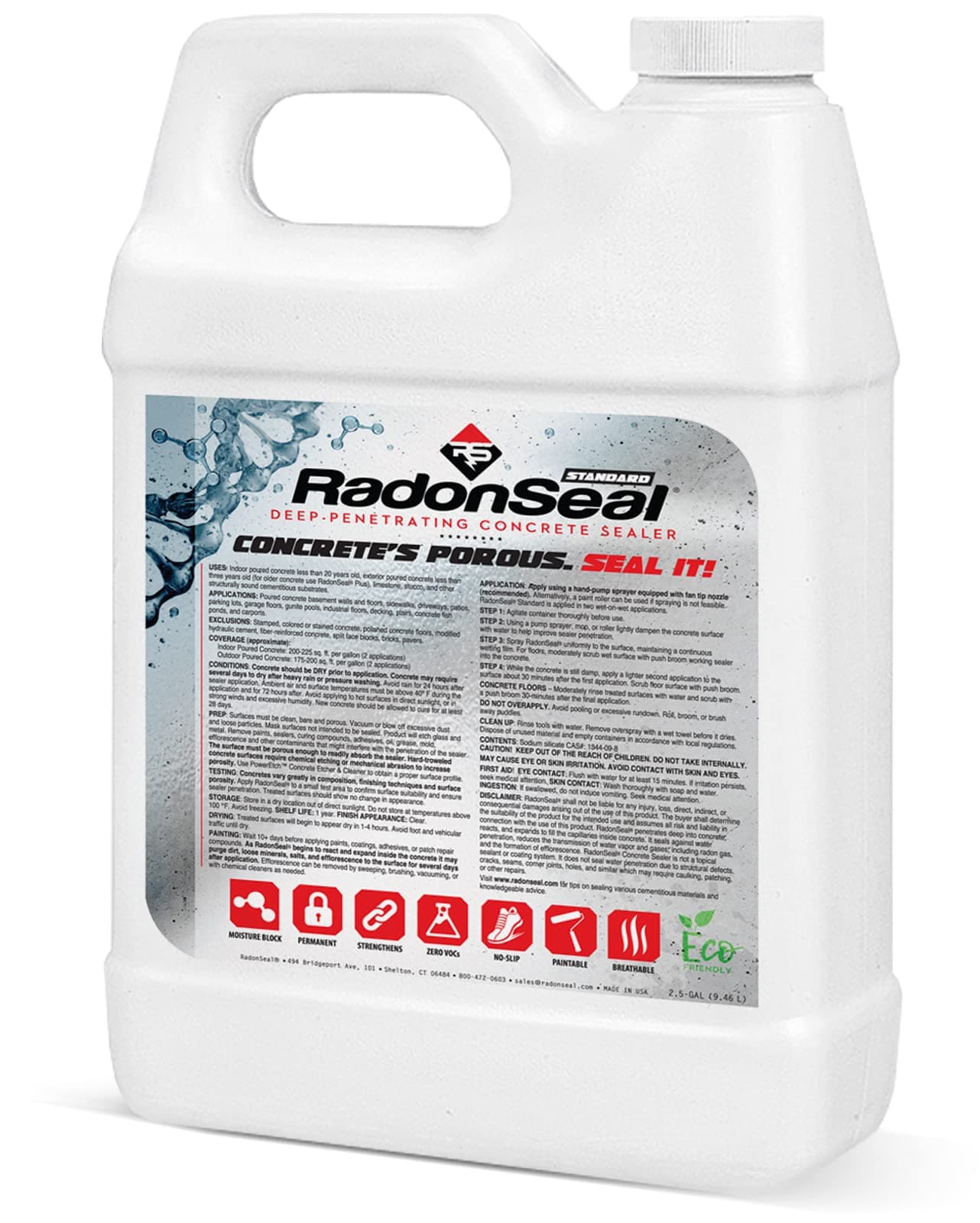 Standard – Deep Penetrating Concrete Sealer (2.5-gal) Basement Waterproofing & Radon Mitigation Sealer; Seals Against Water Vapor, Water Seepage, & Radon Gas Permanently