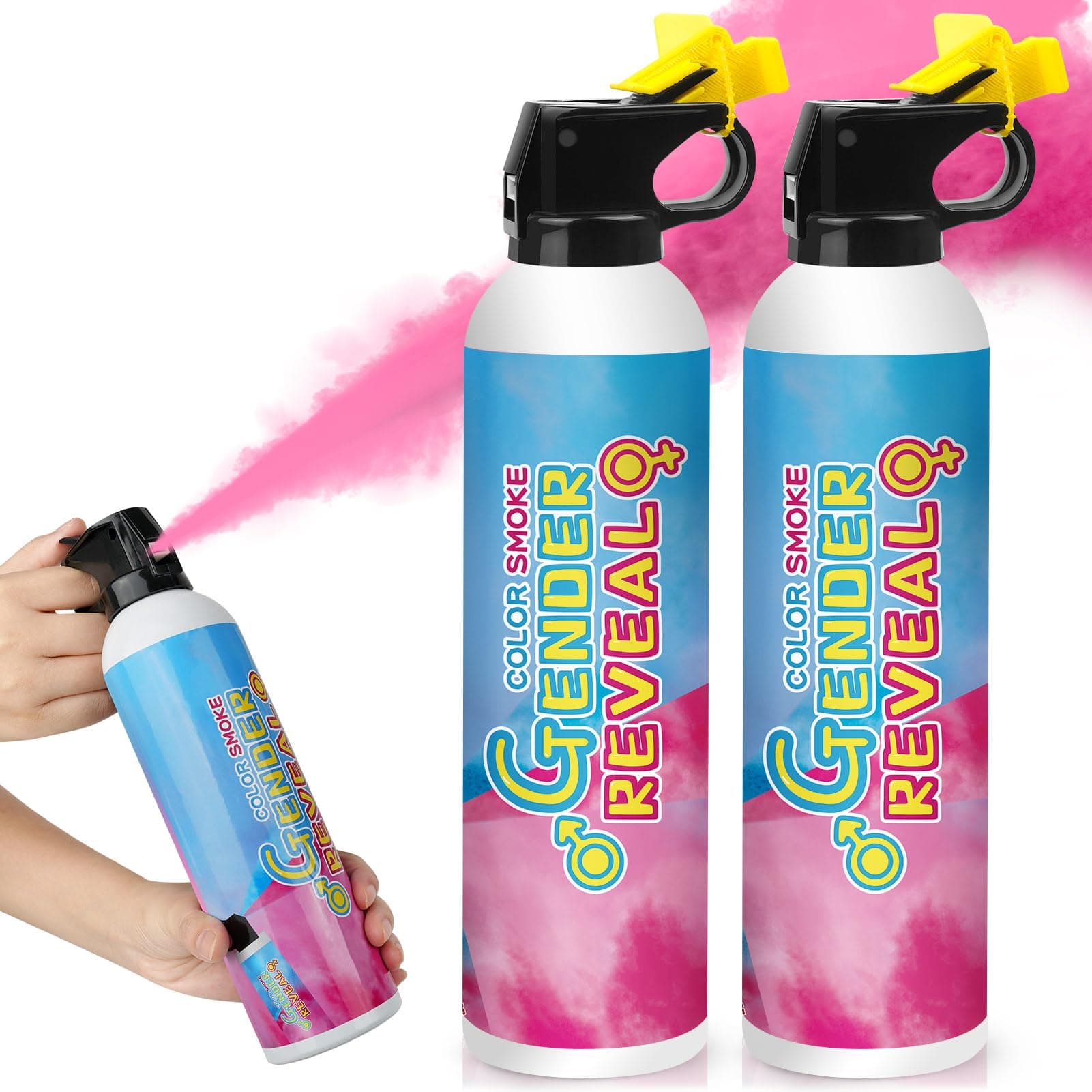600G Gender Reveal Fire Extinguisher Color Blasters, 100% Biodegragable Gender Reveal Smoke Cannon, Gender Reveal Smoke Bombs Spray for Baby Shower Party (2 Pack 300G Per Bottle, Pink)