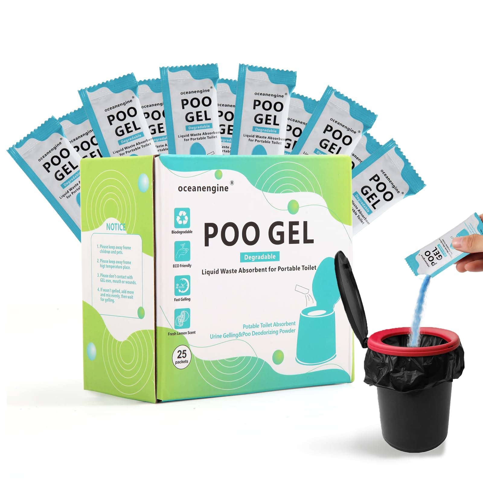 Portable Toilet Absorbent Gel, Portable Toilet Powder Poo Urine Powder for Camping Outdoor Hiking
