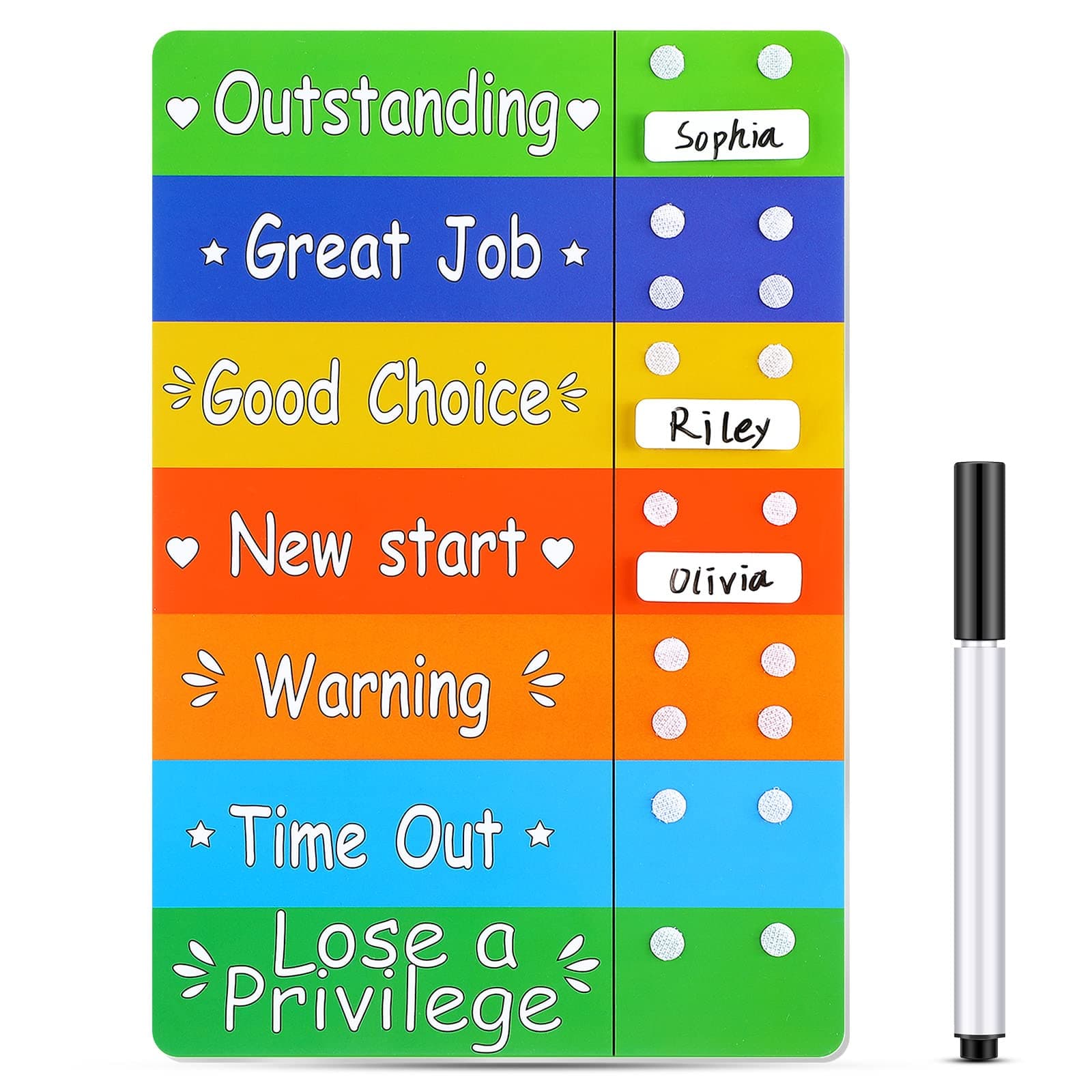 Geyee Colorful Behavior Chart for Multiple Kids Reward Incentive Behavior Chart with 12 Pieces Blank Movable Name Pieces Kids Board for Home School Classroom, 12.8 x 8.6 Inches(Classic)