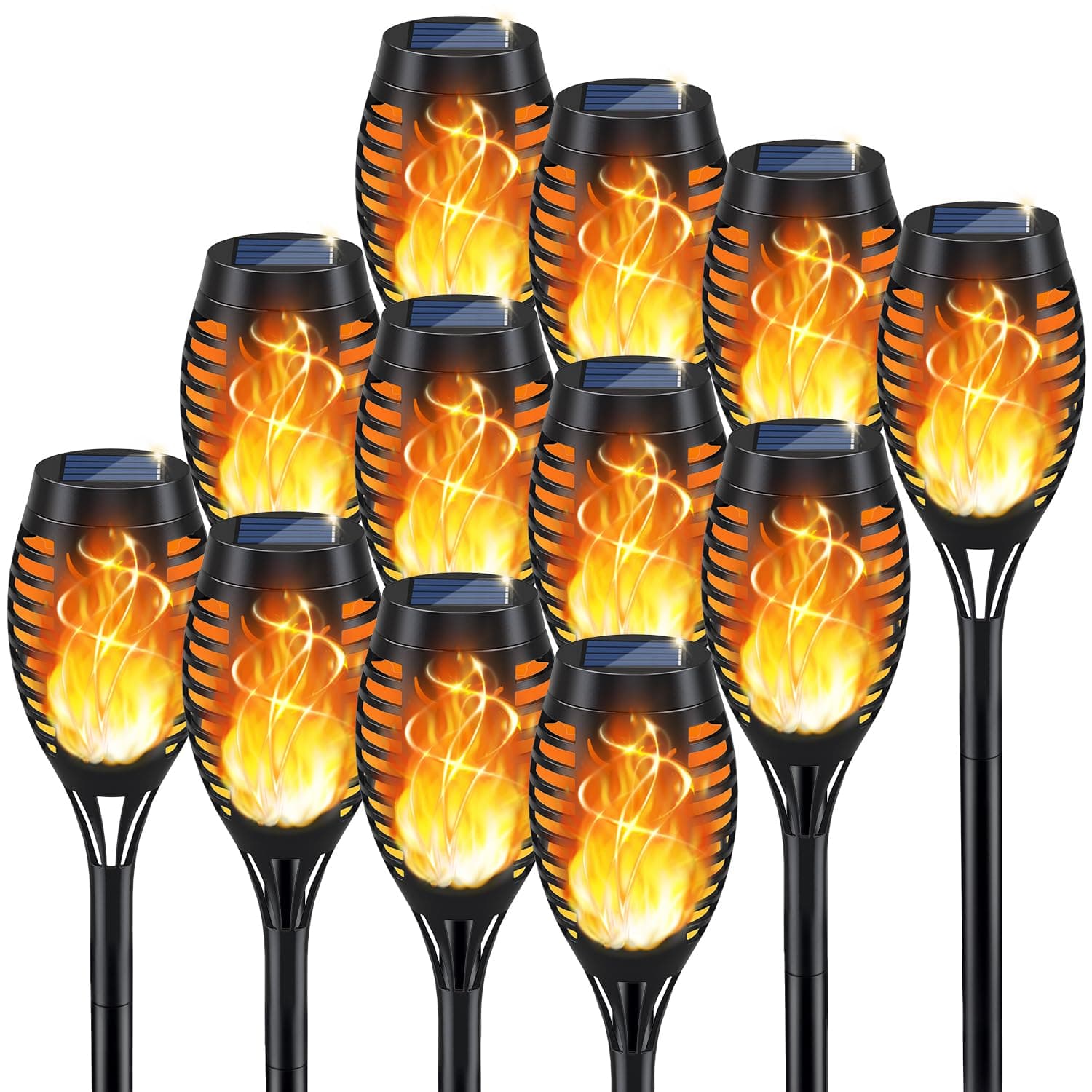 KYEKIO Upgraded 12Pack Torches, Solar Lights Outdoor, 12LED Solar Torch Lights with Dancing Flickering Flames, Waterproof Landscape Decoration Flame Lights for Garden Pathway Yard-Auto On/Off