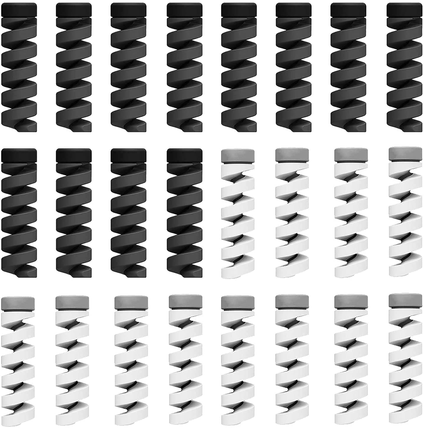 Inefable (30 Pcs) Multicoloured Protection Spiral Cable & Wire Protectors Spring Wire for All Wired Accessories for USB Charger, Data Cable, Earphone, Elastic Cord Saver-(Black & Grey-30Pcs)