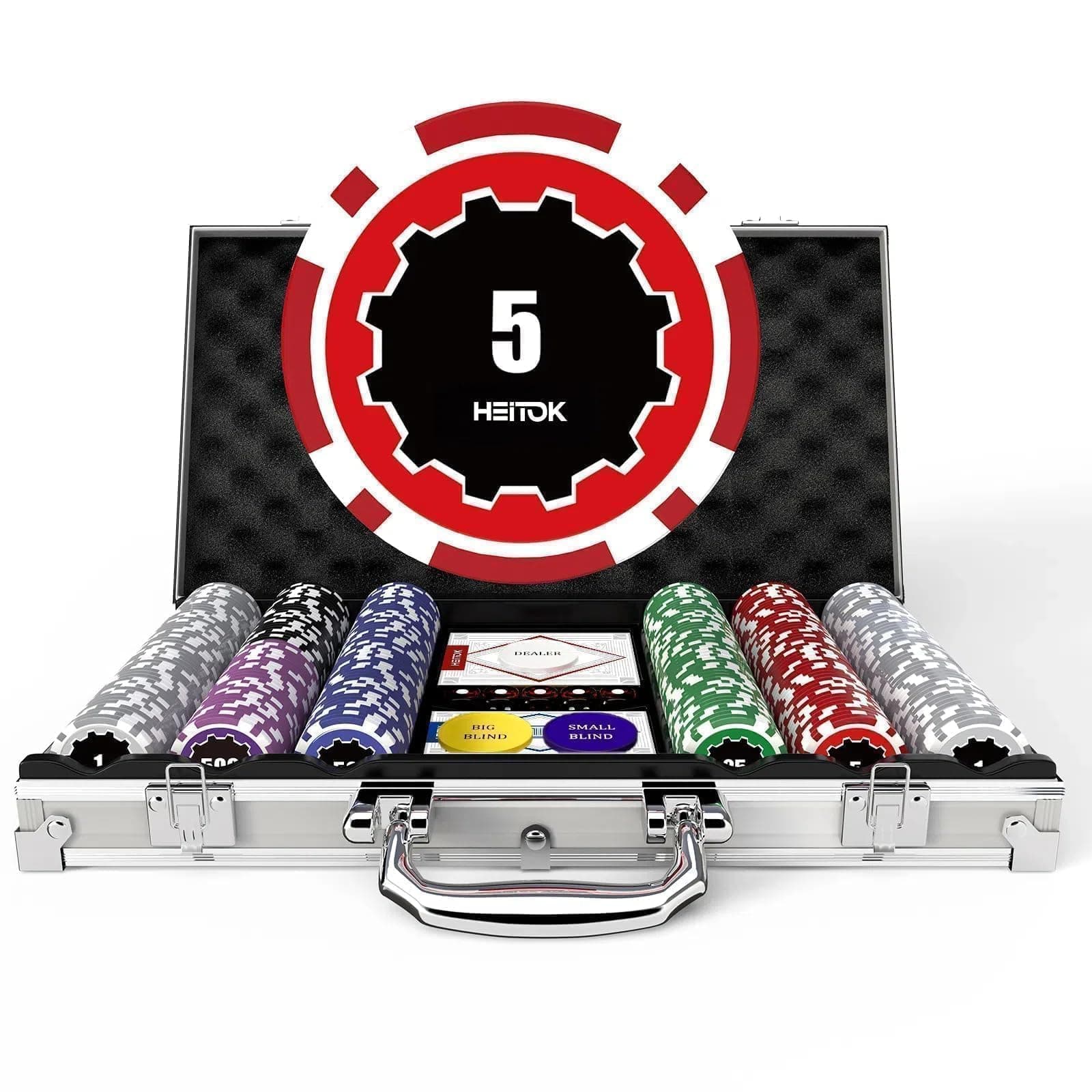 Poker Chip Set 300 Pieces 11.5g Heavyweight Numbered Chips With Aluminium Case Texas Holdem Blackjack Gambling Set Includes 2 Decks Cards Dealer Buttons 5 Dice For Casino Night
