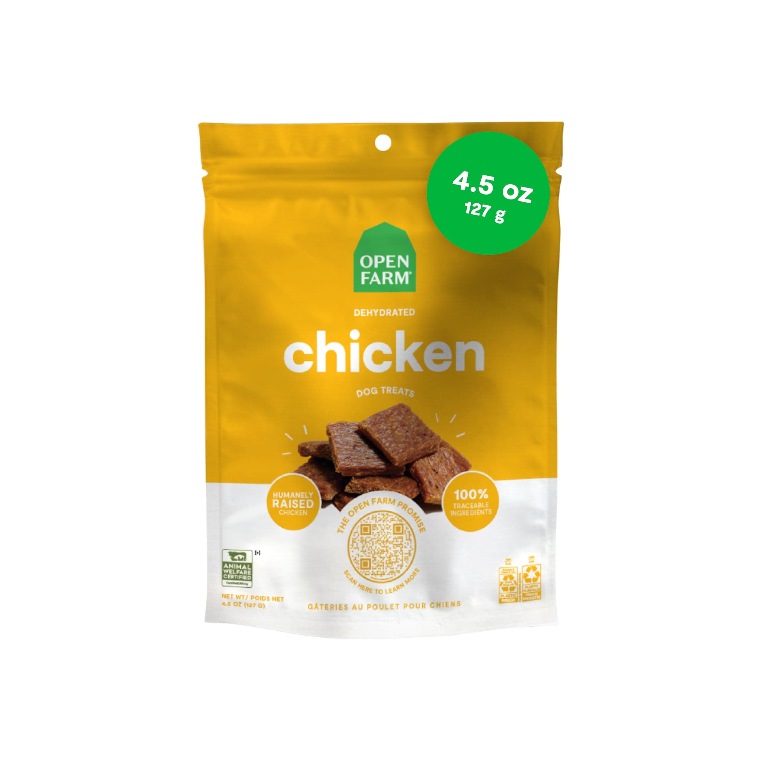 Dehydrated Dog Treats, High Protein & Low Carbohydrate Dog Snacks, Chewy Texture, Made with Ethically & Sustainably Sourced Ingredients, Chicken Recipe, 4.5oz Pouch