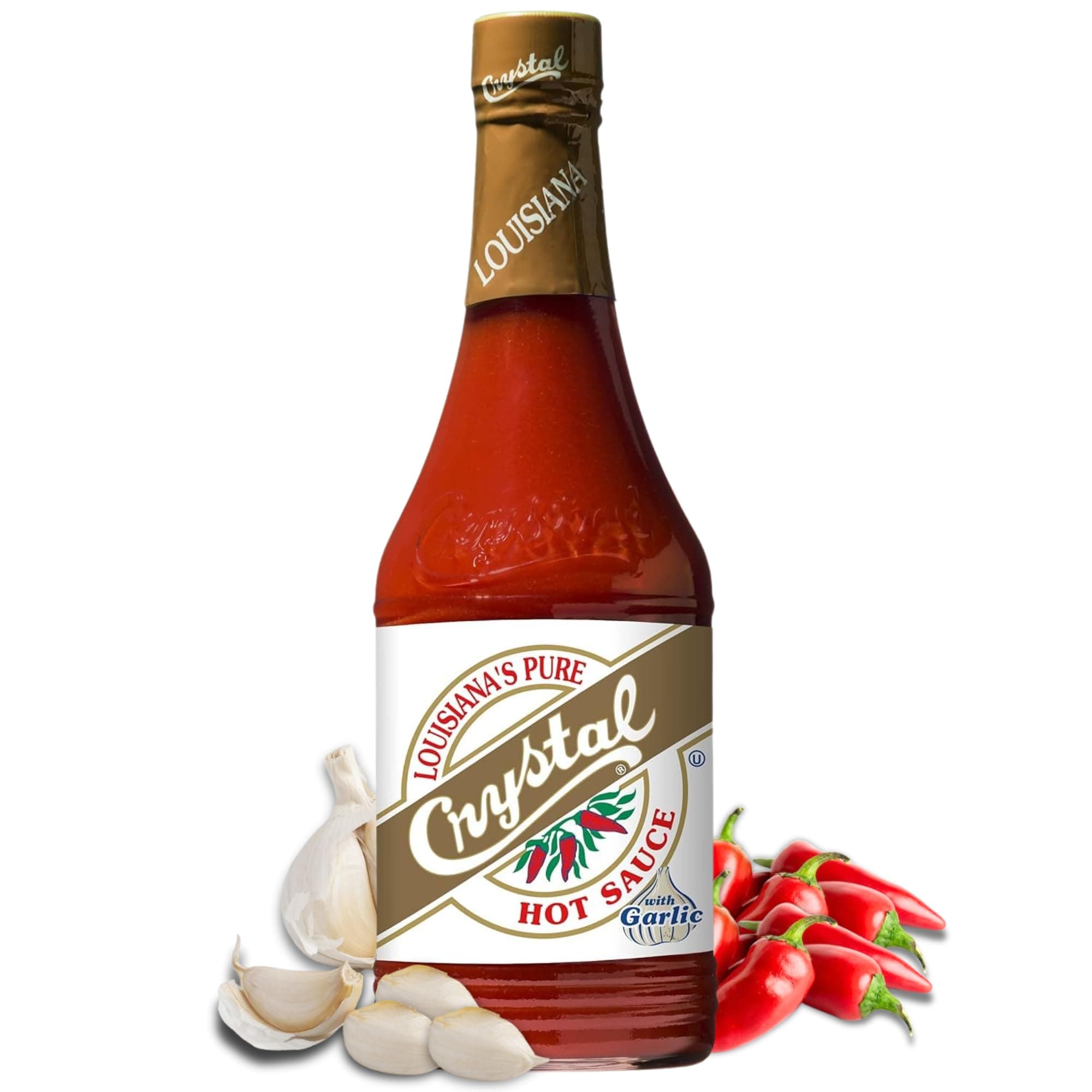 Louisiana's Pure Hot Sauce with Garlic, 12 Ounce, Aged Cayenne Peppers, Medium Heat, Flavor Gumbo to Bloody Mary's