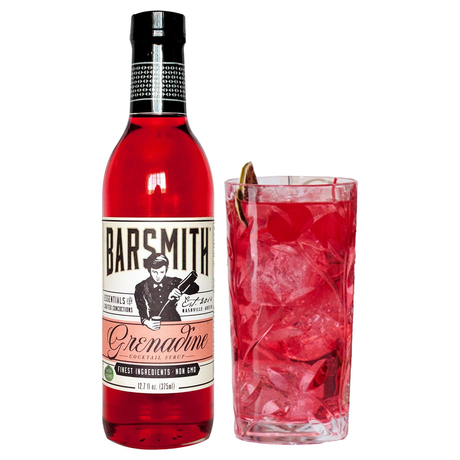 Bar Essentials Grenadine Syrup - Sweet Cherry and Pomegranate Notes - No Artificial Flavors & Non-GMO Cocktail Mixer - Ideal for Shirley Temple, Mocktails and Cocktails - 12.7oz (Pack of 1)