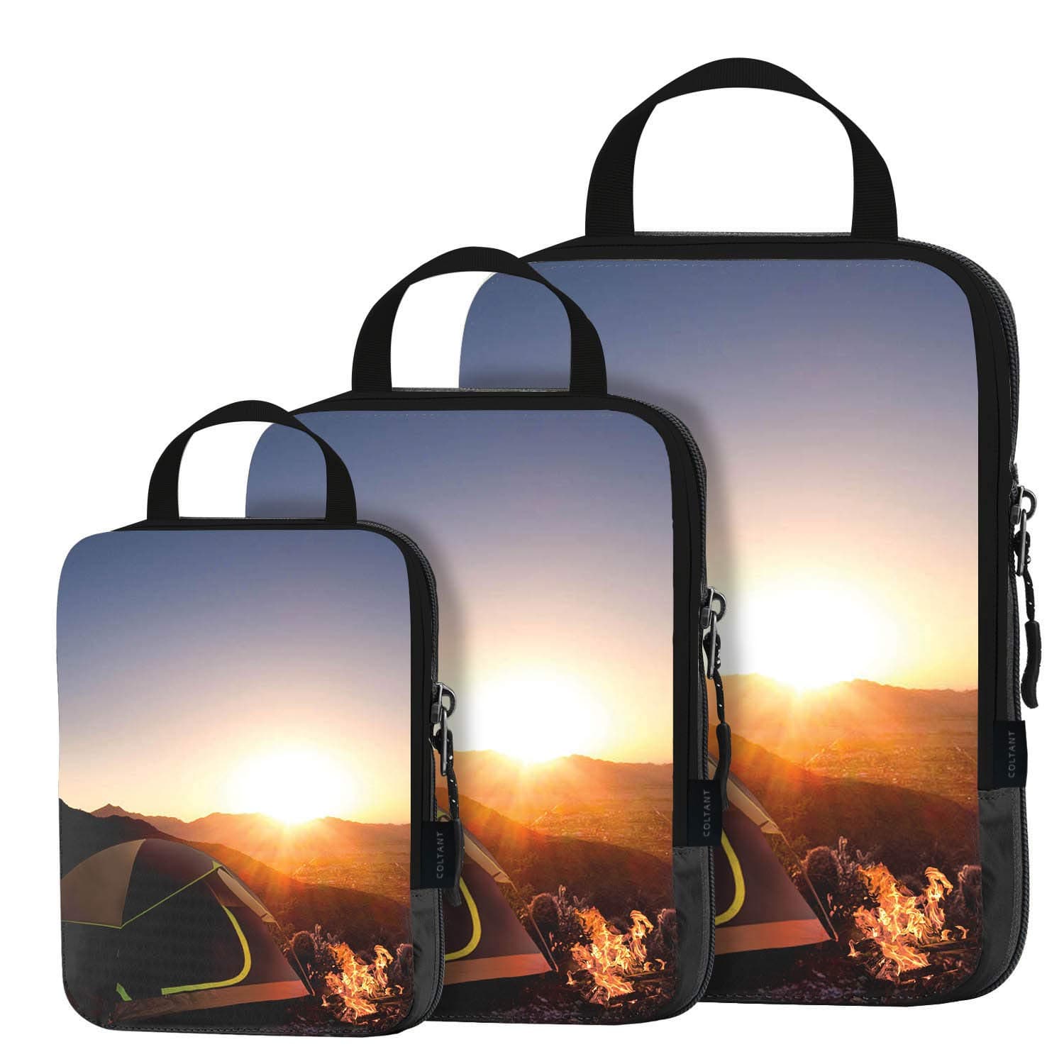 3 Set Compression Packing Cubes Travel Luggage-Organizer Set Packs More in Less Space (Camping)