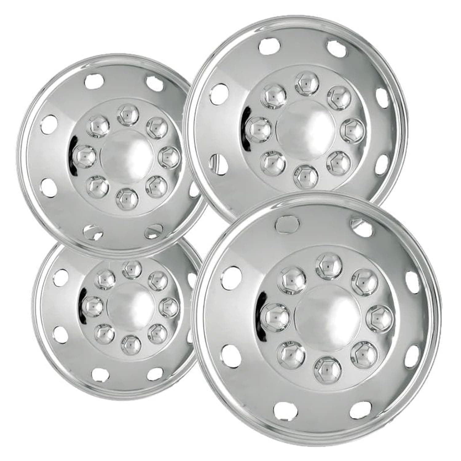 OxGord Chrome Wheel Simulators 16-inch (Set of 4) 16in Dually Wheels Simulator - Truck Accessories Best for Pick-up Trucks Vans RV Rim Parts ABS Plastic Skin Cover - Universal Fits 8 Lug, 8 Hole