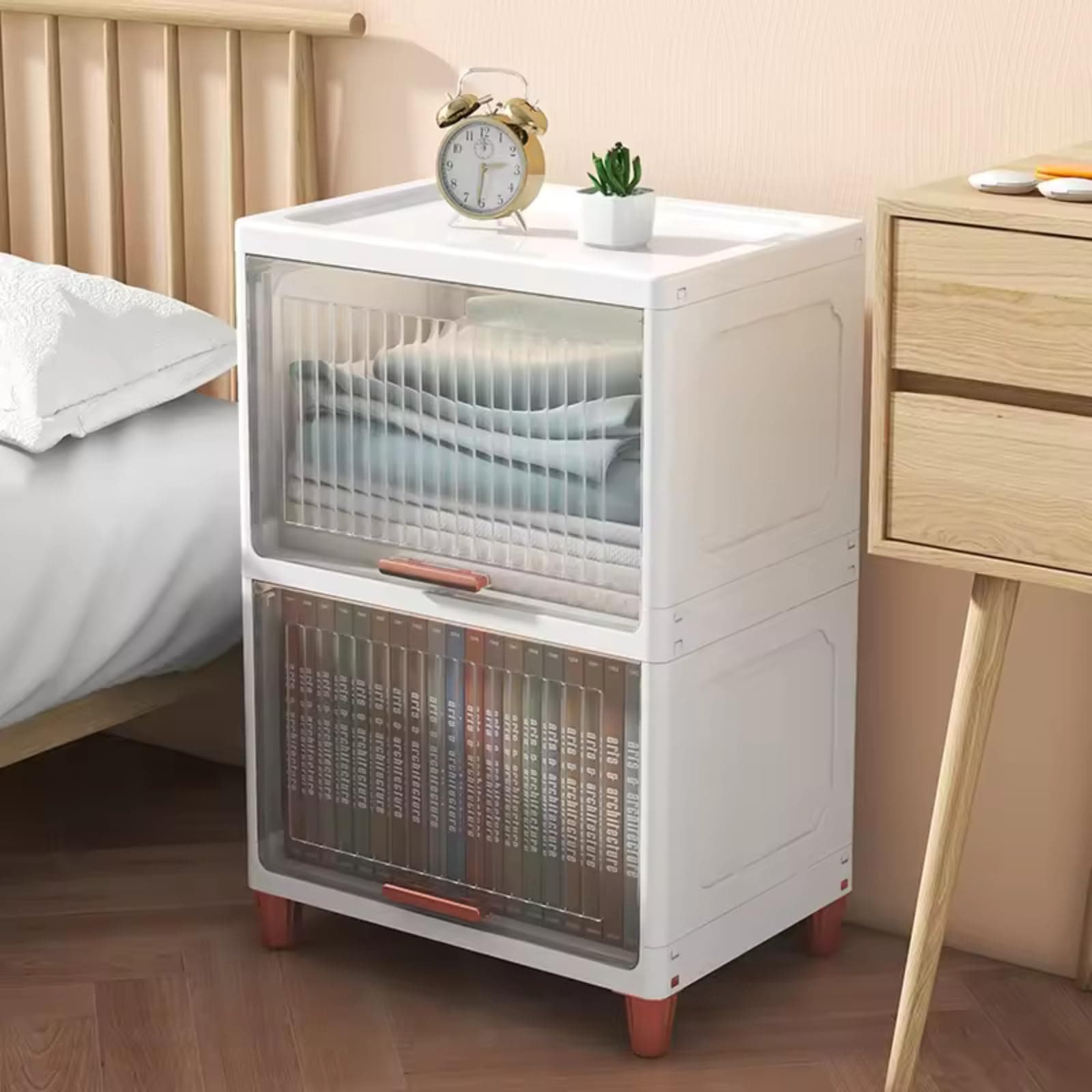 TASMAX Foldable Cloth Organisers for Cupboard, Wardrobe, Clothes, Dresses, Plastic, Set of 6 (CUPBOARD RACK-SINGLE DOOR -TRANSPARENT, 2 PCS)