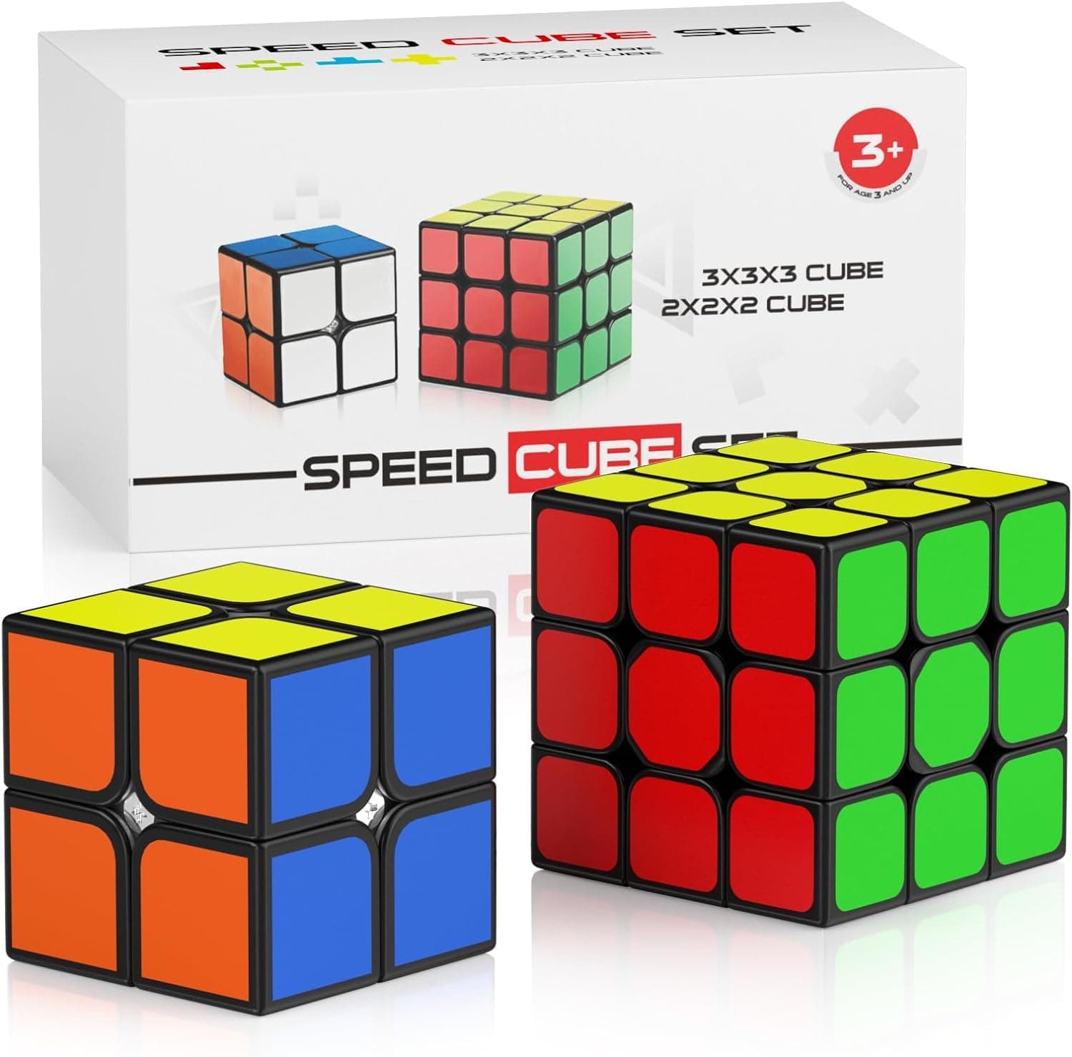 VdealenSpeed Cube Set, Magic Cube Pack of 2x2x2 3x3x3 Puzzle Cube for Beginners and Advanced Users, Birthday Party Christmas Stocking Fillers Gift for Kids Teens Adults(Bright Sticker)