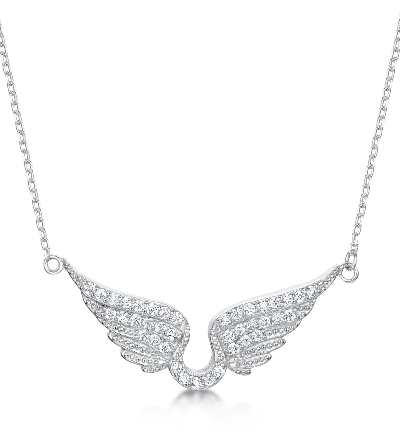 Just Jo Cubic Zirconia Angel Wings Necklace in Sterling Silver with Rhodium Plating of 41-46cm
