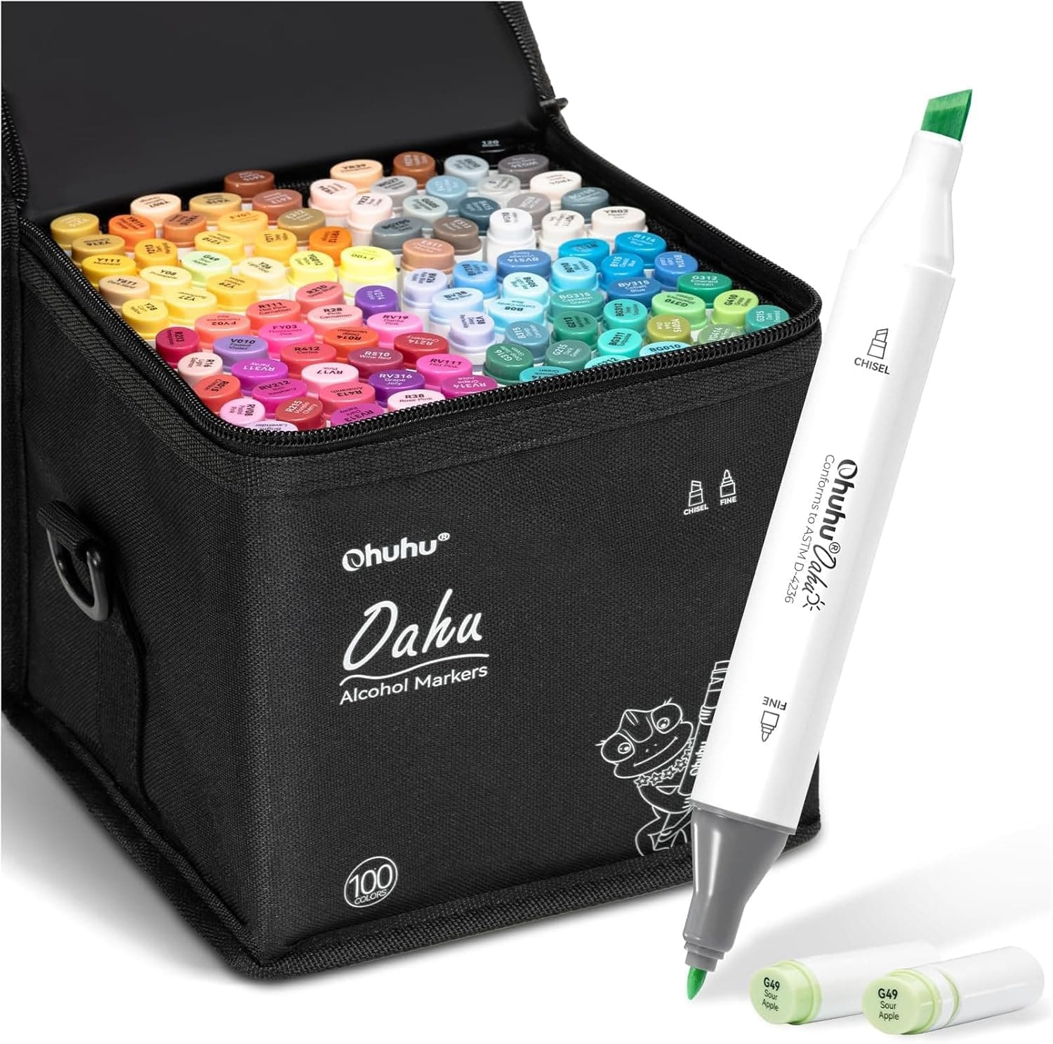Ohuhu Alcohol Markers 100 Colors: Chisel & Fine Dual Tips Alcohol Marker for Artists Adults Coloring Sketch Illustration - w/ 1 Colorless Blender - Oahu Series