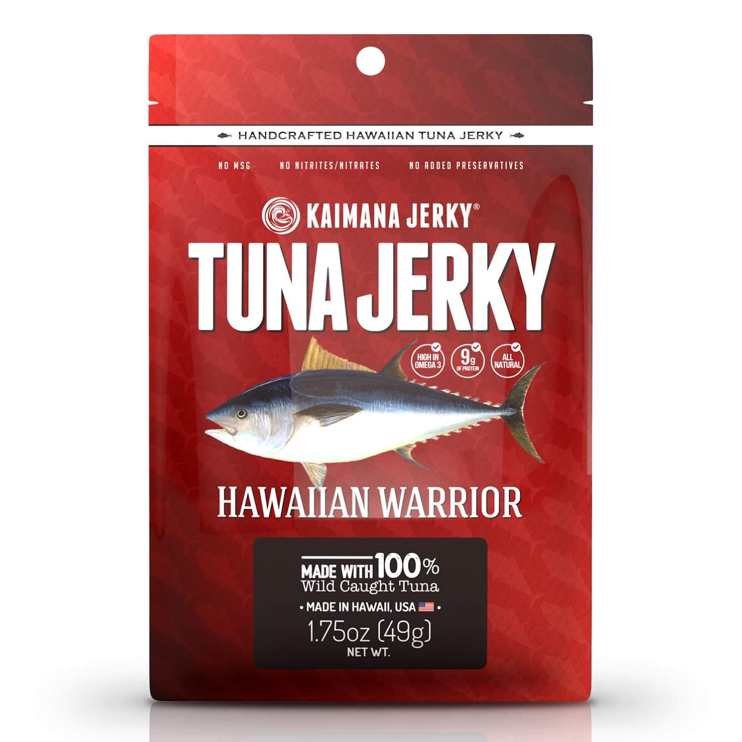 Kaimana Jerky Ahi Tuna Hawaiian Warrior 1.5 Ounce - Paleo Style - Premium Fish Made in the USA. High in Omega 3's, All Natural and Wild Caught