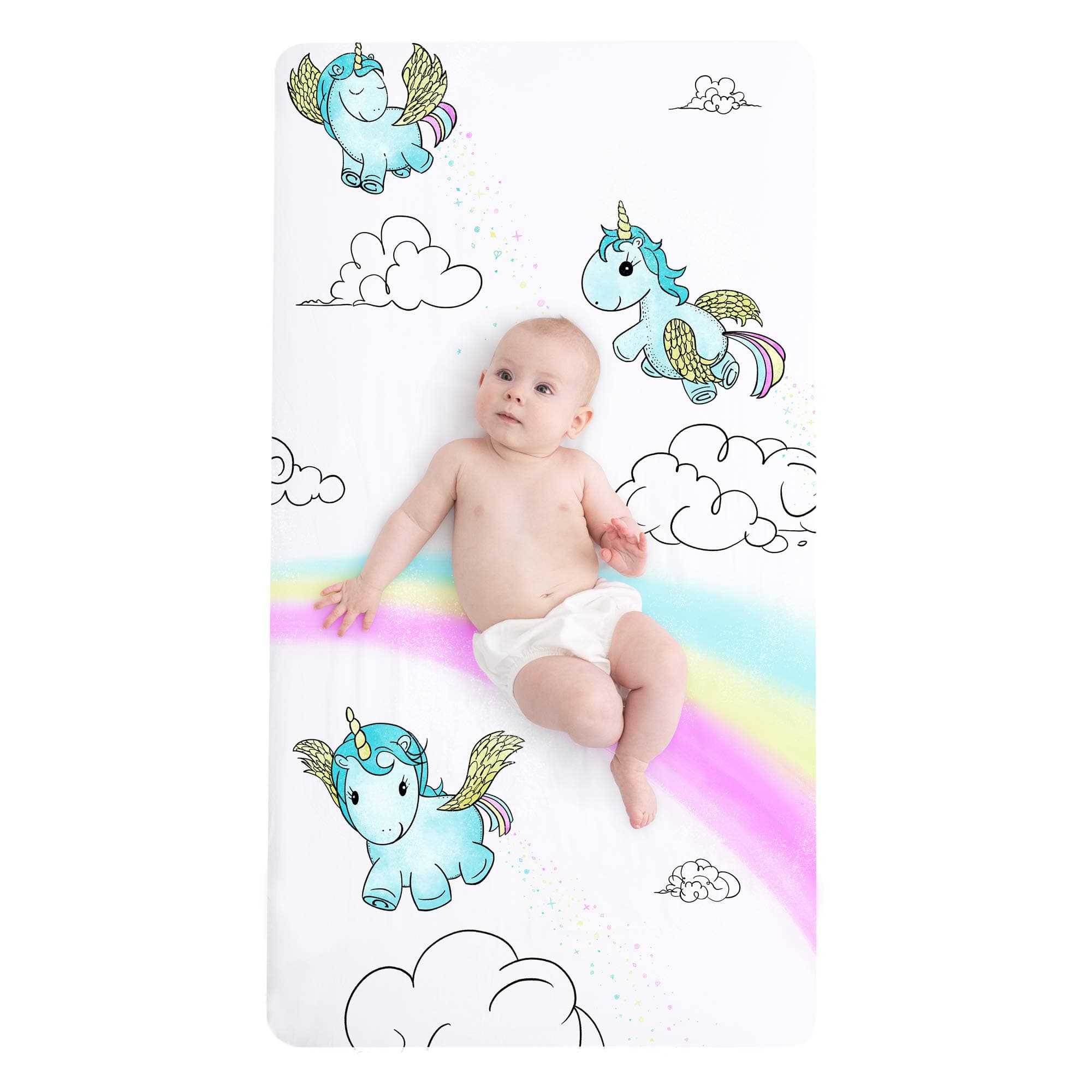 JumpOff JoFitted Crib Sheet, Super Soft Breathable 100% Cotton Baby Crib Sheet for Standard Crib Mattresses and Toddler Beds, 28 in. x 52 in. - Unicorn Pixie Dust