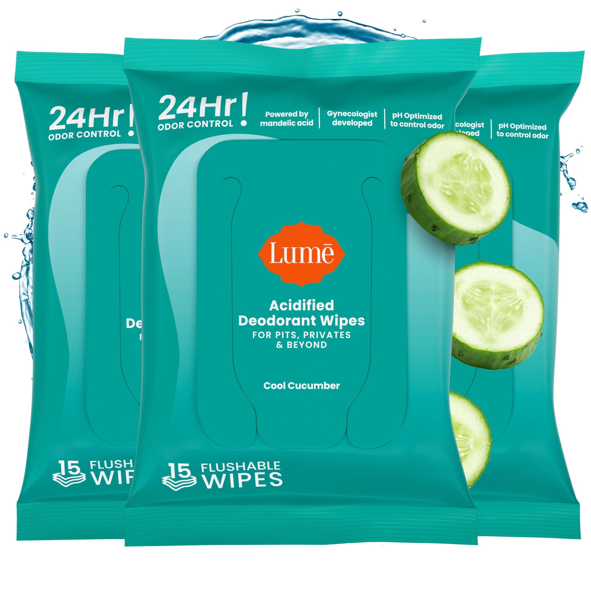 - Acidified Deodorant Wipes - 24 Hour Odor Control - Aluminum Free, Baking Soda Free, Skin Loving - 15 Count (Pack of 3) (Cool Cucumber)