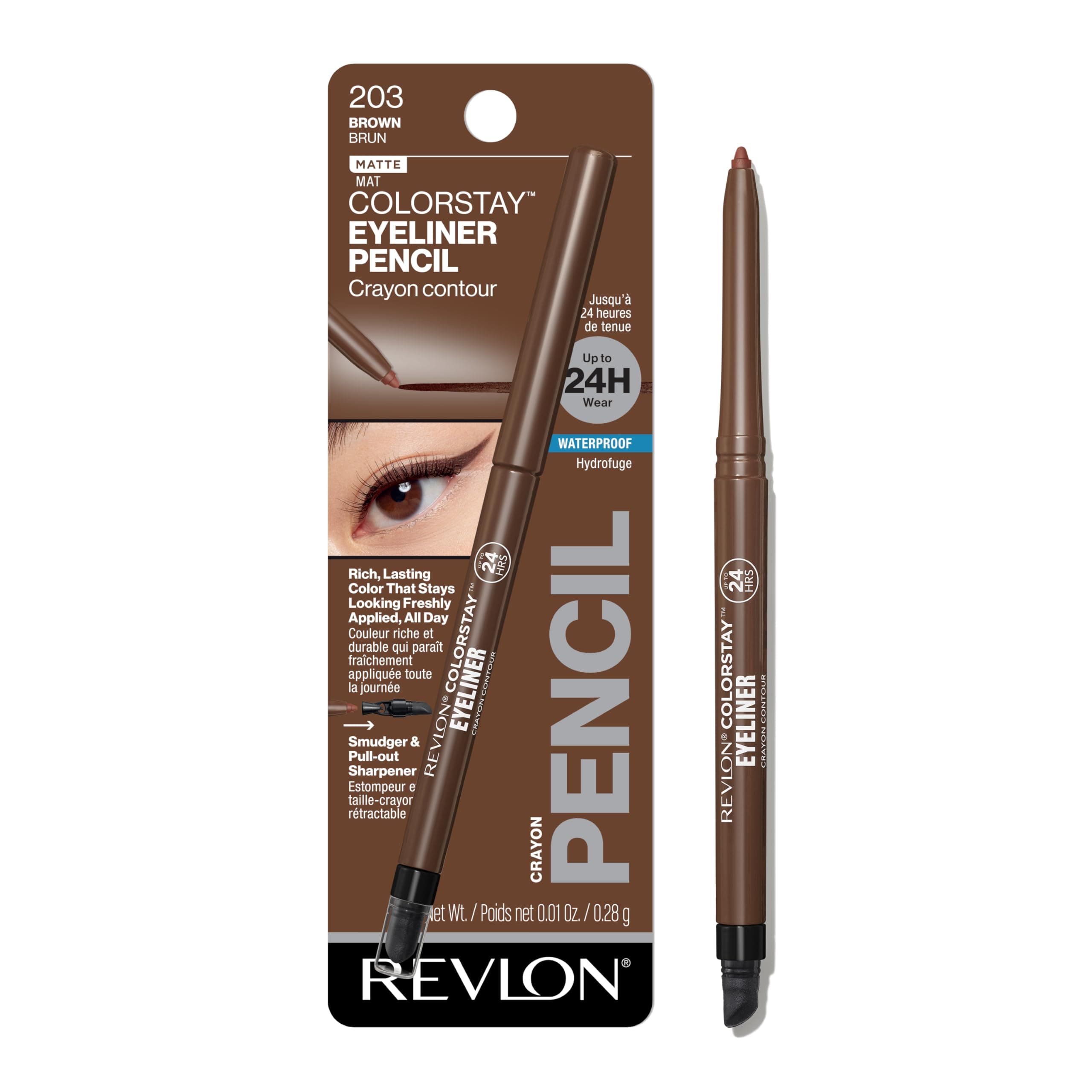 Revlon ColorStay Eyeliner Pencil For Unisex, 203 Brown, 0.28 Oz.