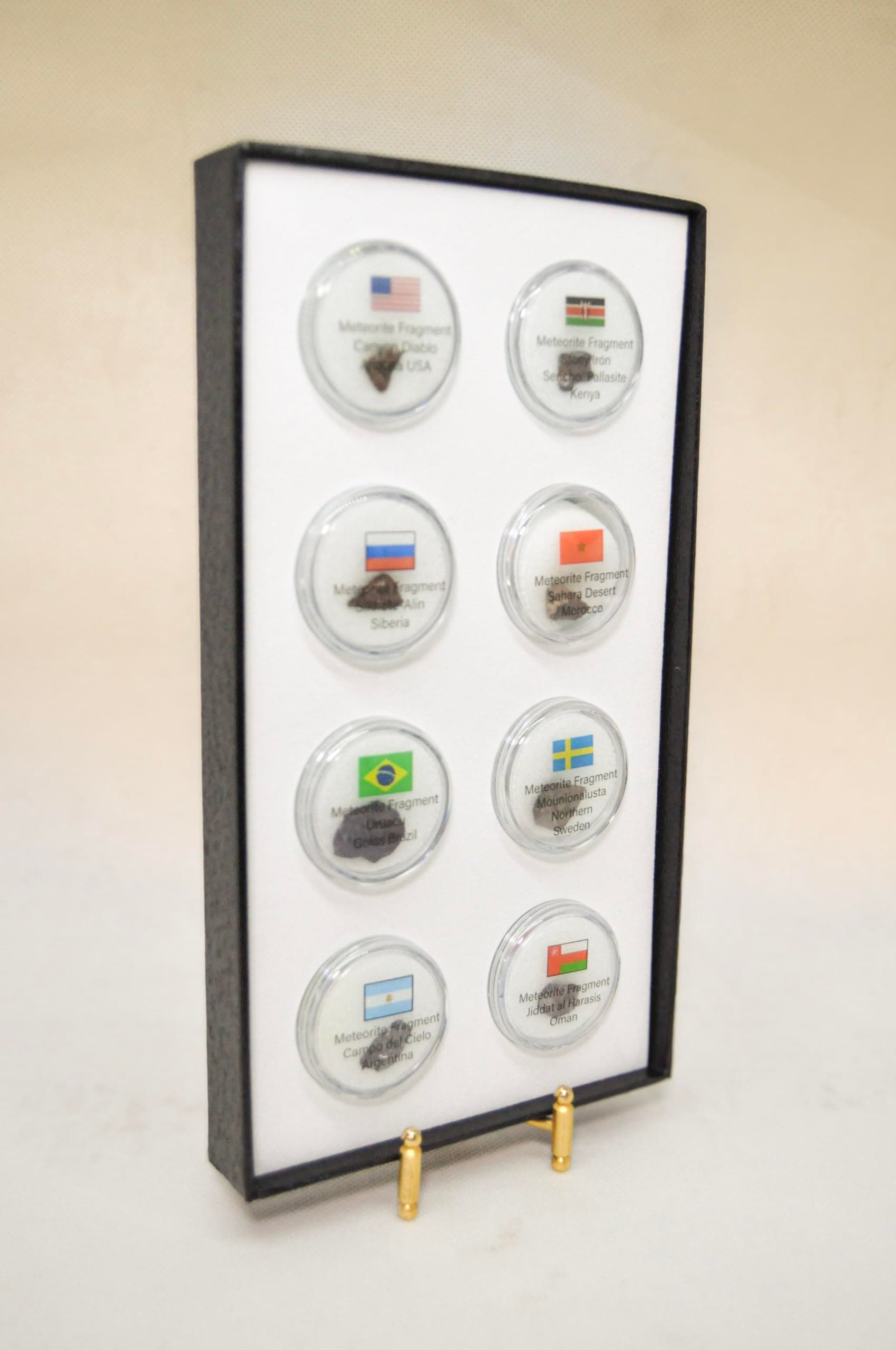 Meteorites from Around the World – Authentic 8-Piece Meteorite Fragment Collection with Display Case | Educational Science Gift for Kids & Space Enthusiasts