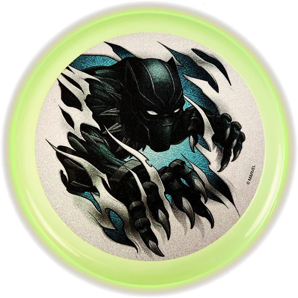 JA-RUMarvel Avengers Glow in The Dark Flying Disc 9" (1 Back Panther Disc) Superheroes Aqua Flyer Frisbee Disc Ring Glider Ultimate Sports Outside Toys Beach Flying Discs for Kids. Dog Toy D-6830-1