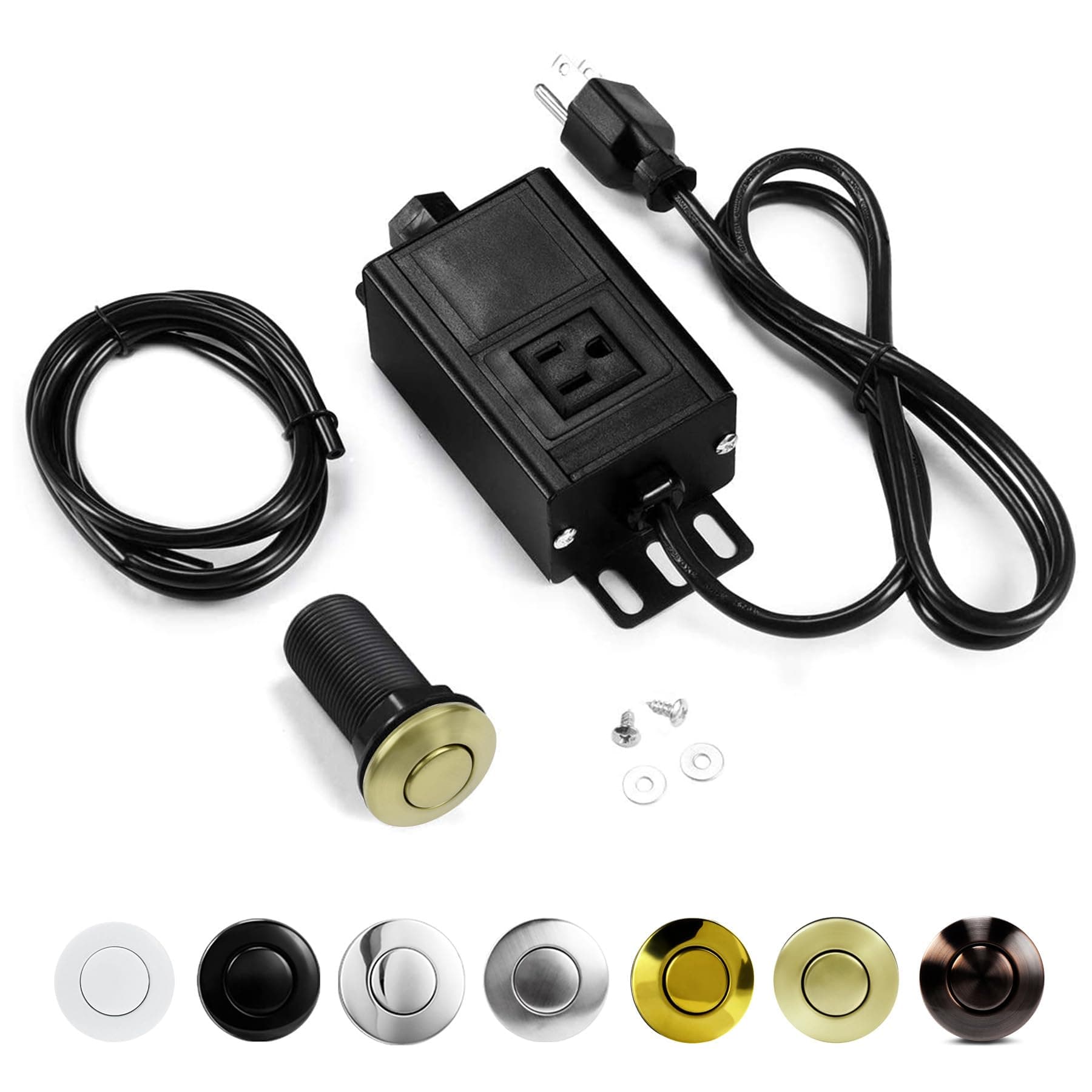 CLEESINK Garbage Disposal Air Switch Kit, Sink Top Waste Disposer On/Off Switch with Aluminum Alloy Power Module (LONG Brushed Gold)