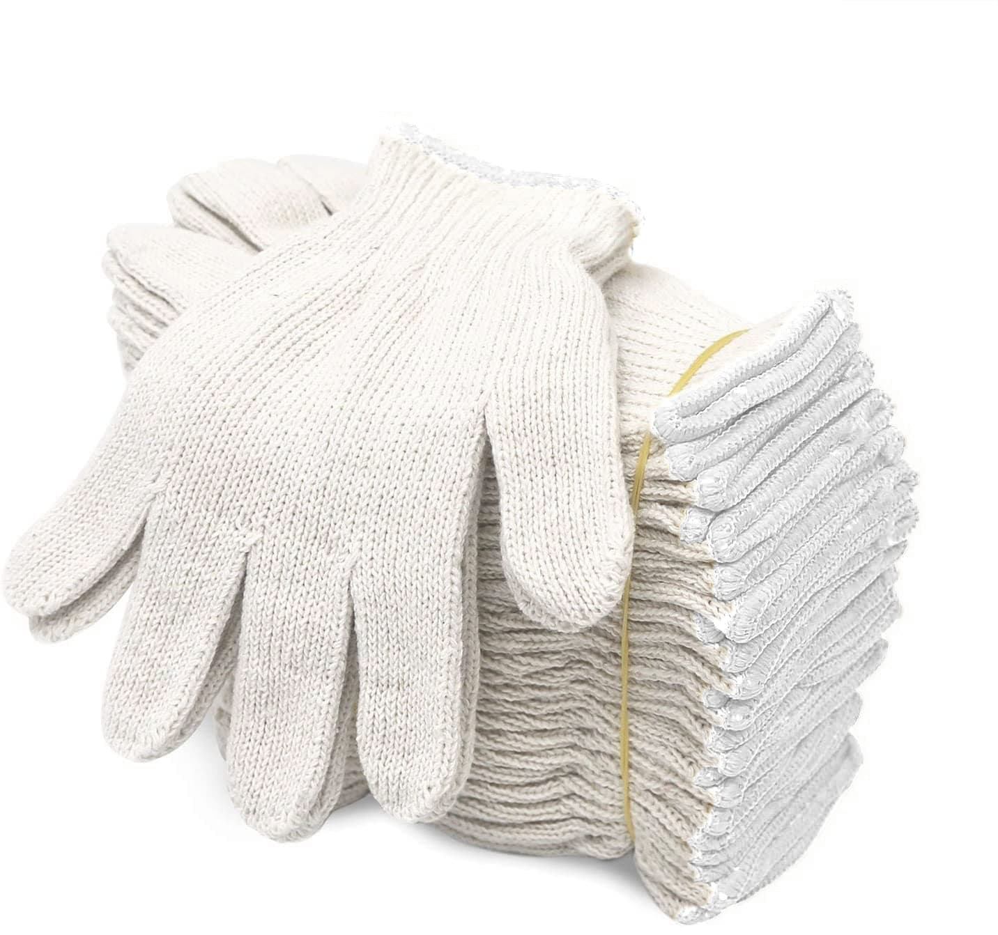 Evridwear Cotton Polyester String Knit Shell Safety Protection Work Gloves for Painter Mechanic Industrial Warehouse Gardening Construction Men & Women 12 Pairs, no Dots, Large Size