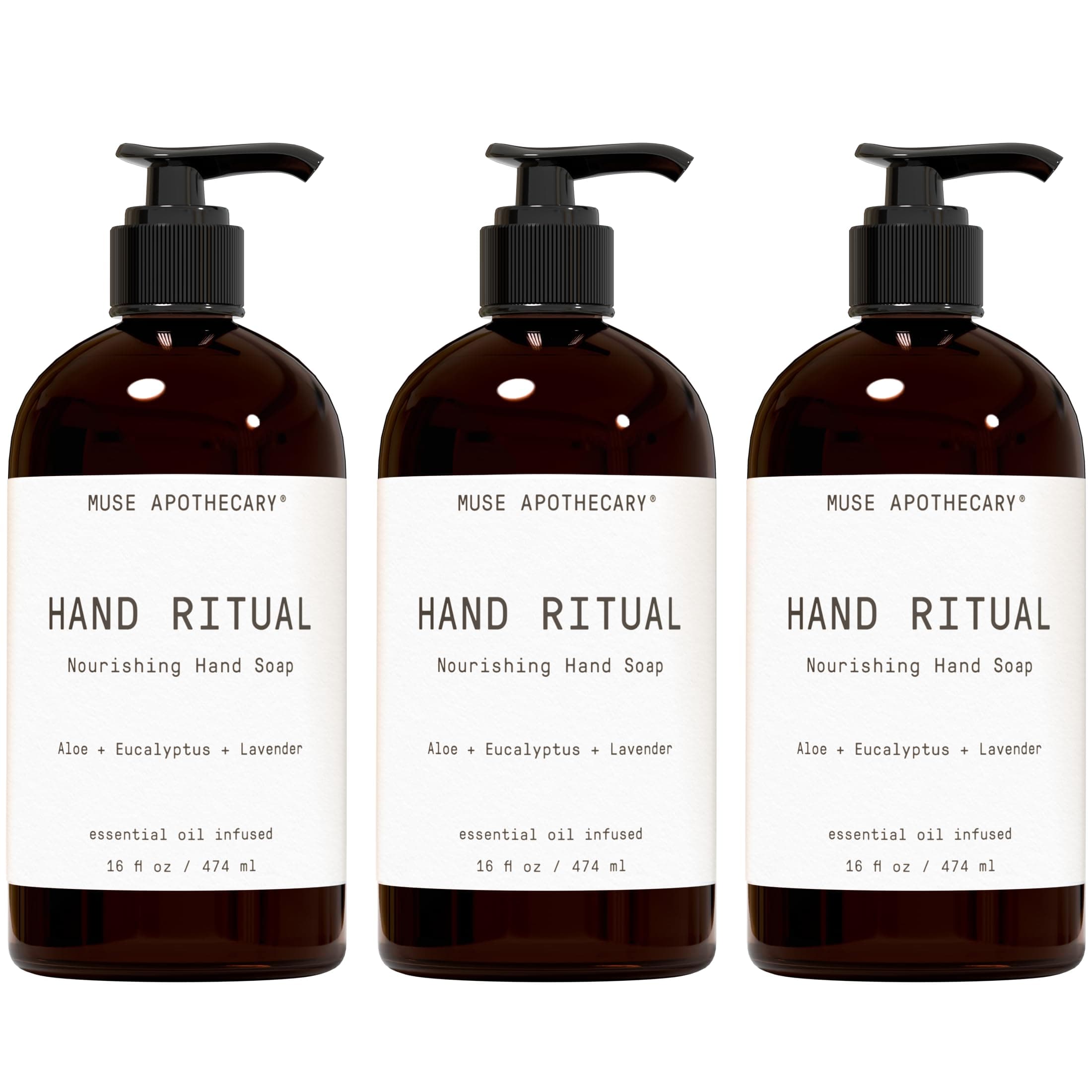 Muse Apothecary Hand Ritual - Aromatic and Nourishing Hand Soap, Infused with Natural Aromatherapy Essential Oils - USDA Certified Biobased - 16 oz, Aloe + Eucalyptus + Lavender, 3 Pack