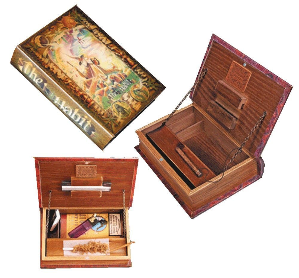 The Habit - Original Kavatza Secret Rolling Stash Book Box - Wooden Stash Box Like Antique Book (Small 18.5 x 13cm)