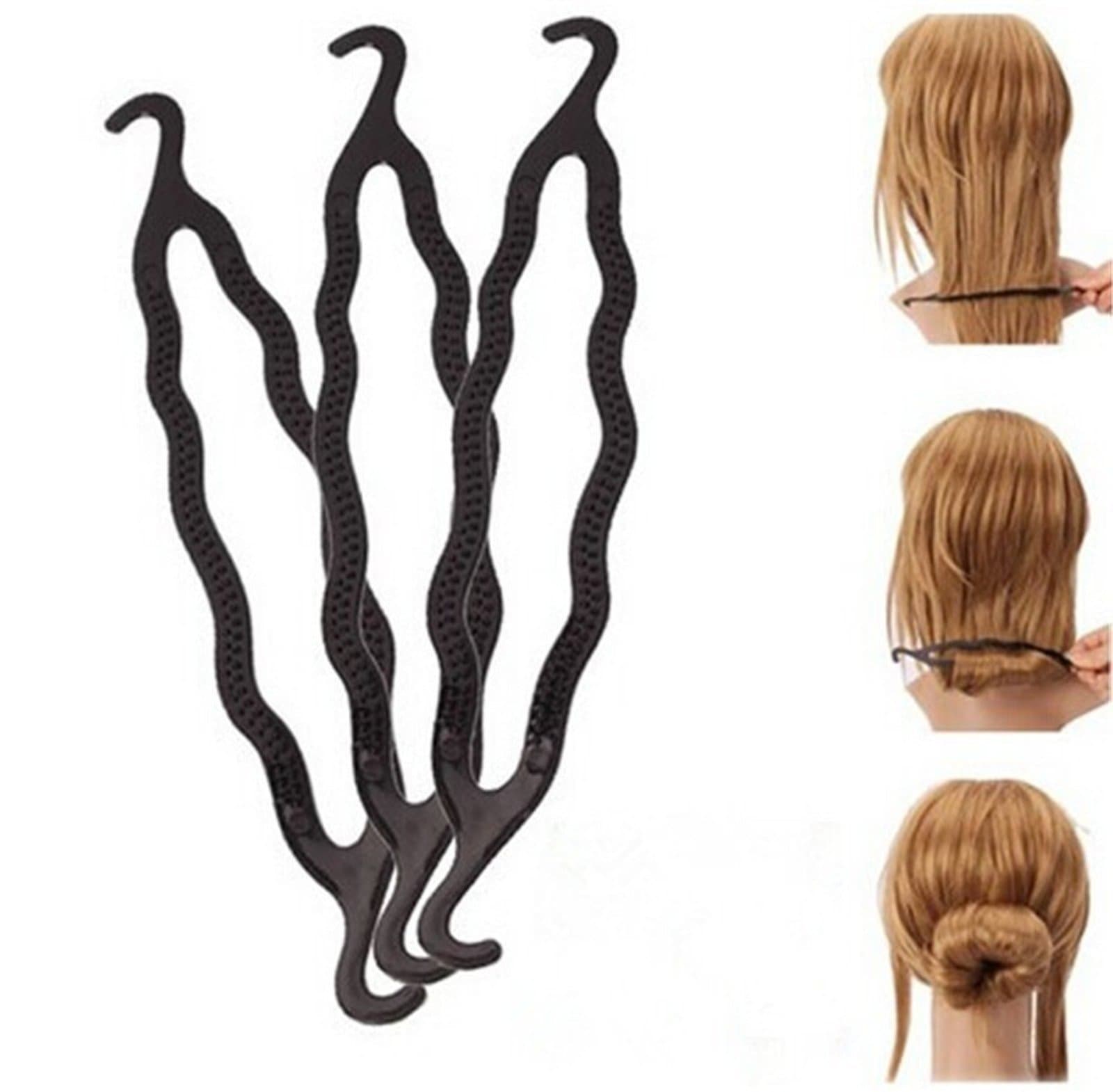 SENECIO 3 Pack Magic Hair Braiders Donut Maker Twist Clip Super Saver Combo Plastic Bun Stick